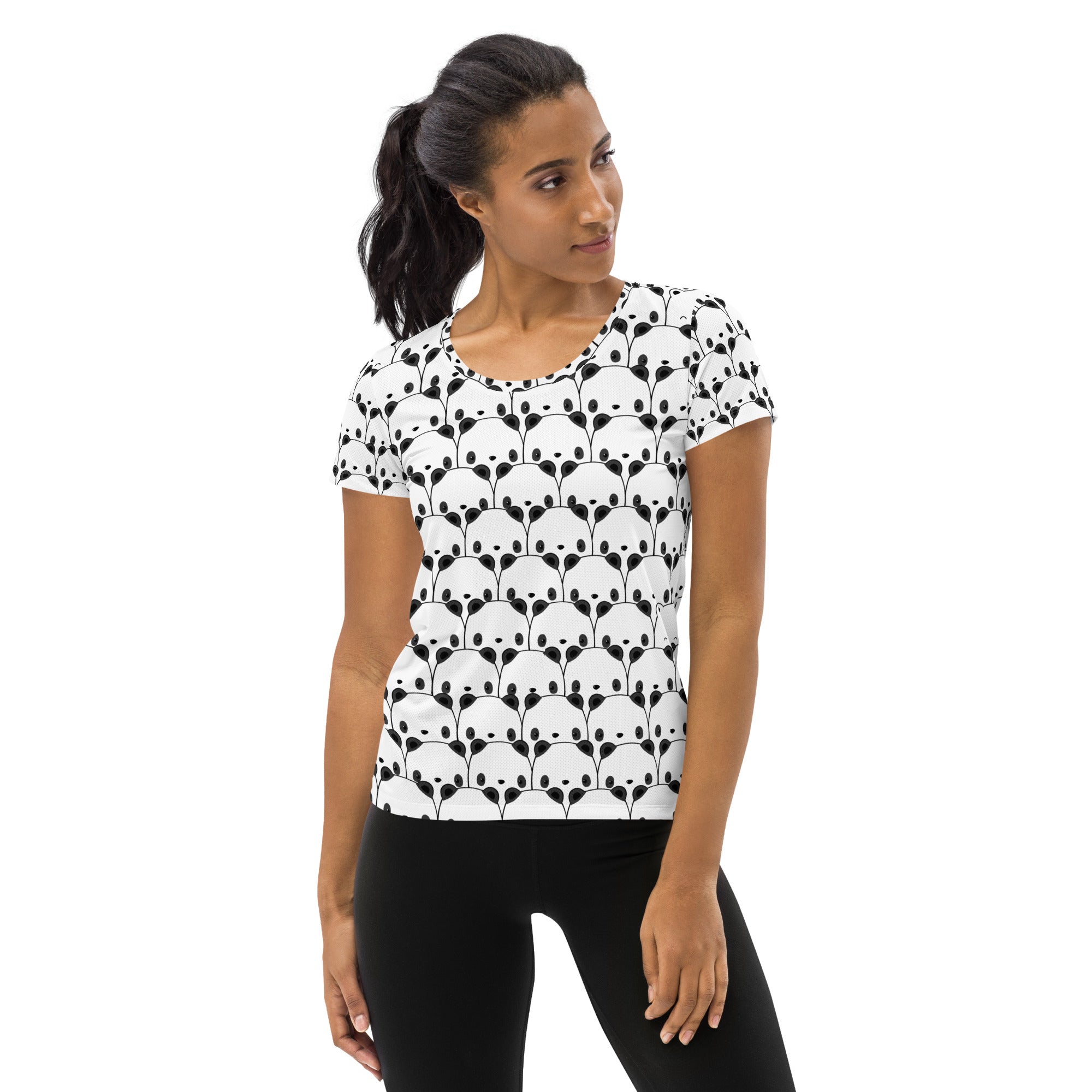 Women’s Cute Panda Performance Athletic T-Shirt - Lightweight Moisture Wicking Workout Top with UPF 50+