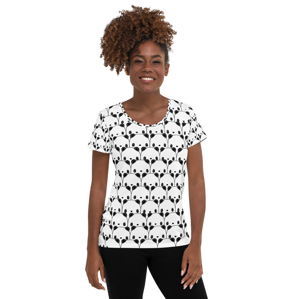 Women’s Cute Panda Performance Athletic T-Shirt - Lightweight Moisture Wicking Workout Top with UPF 50+