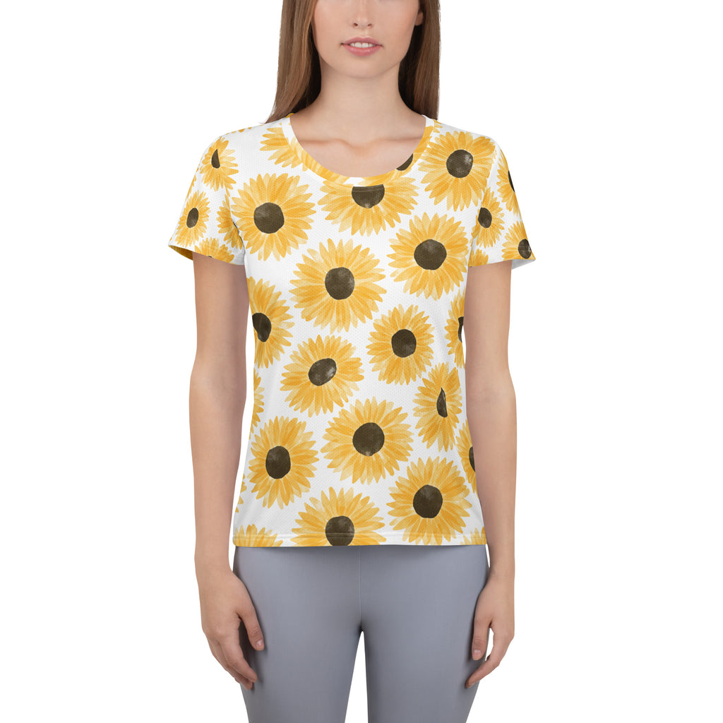 Women’s Sunflower Performance Athletic T-Shirt - Lightweight Moisture Wicking Workout Top with UPF 50+