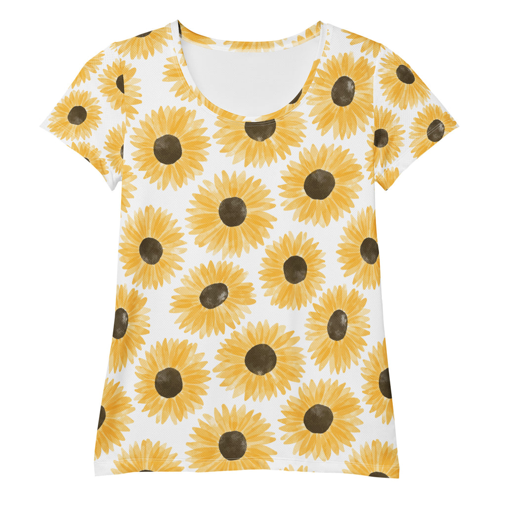 Women’s Sunflower Performance Athletic T-Shirt - Lightweight Moisture Wicking Workout Top with UPF 50+