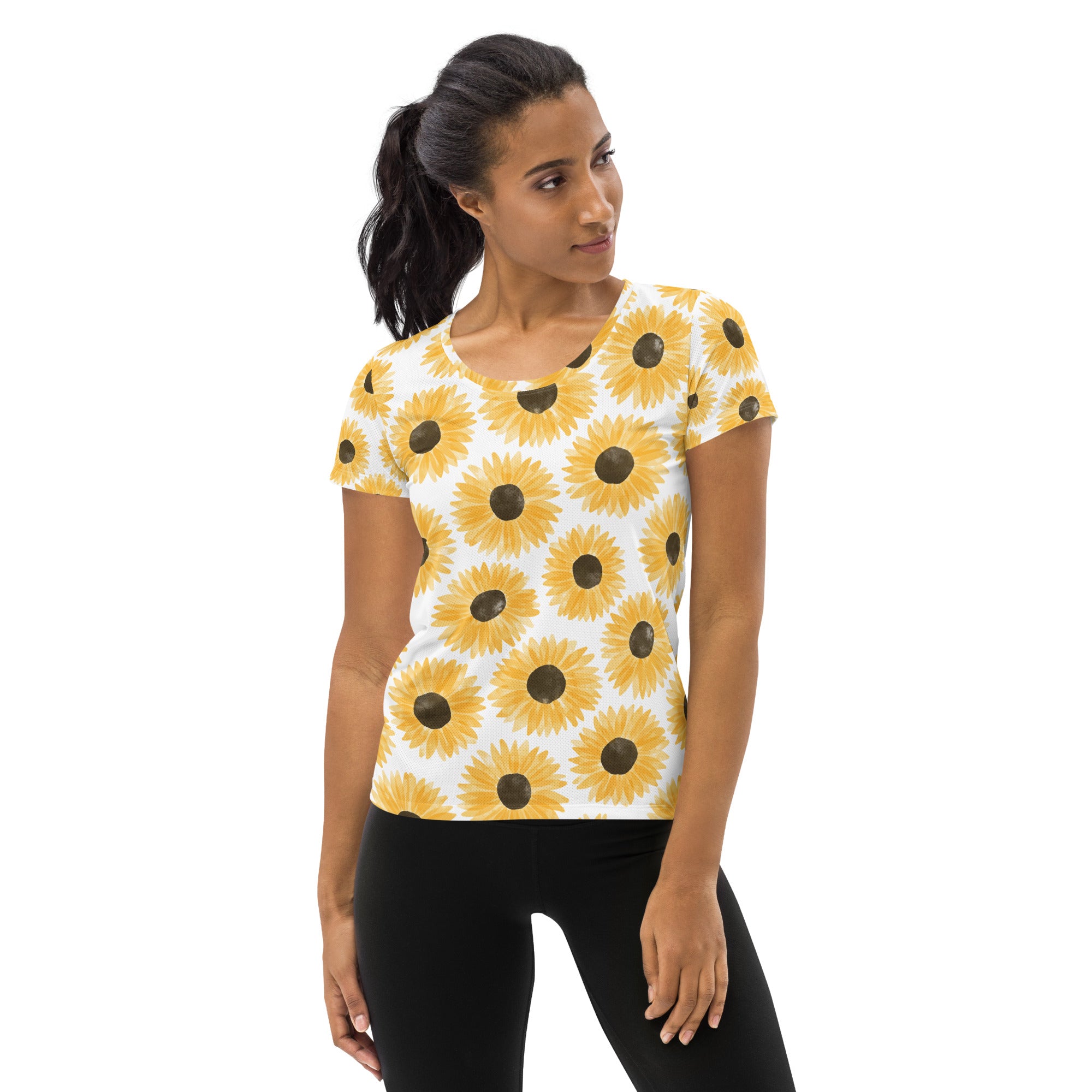 Women’s Sunflower Performance Athletic T-Shirt - Lightweight Moisture Wicking Workout Top with UPF 50+