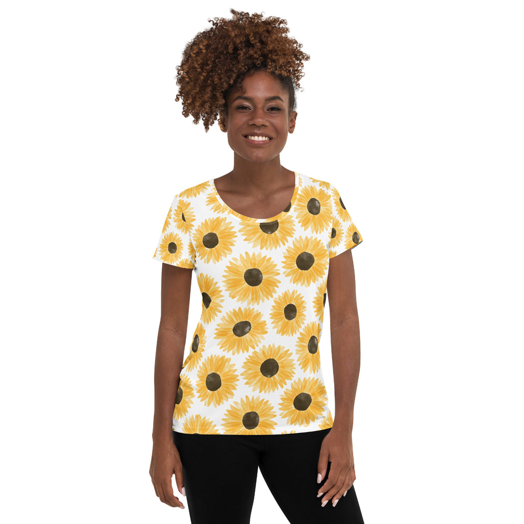 Women’s Sunflower Performance Athletic T-Shirt - Lightweight Moisture Wicking Workout Top with UPF 50+