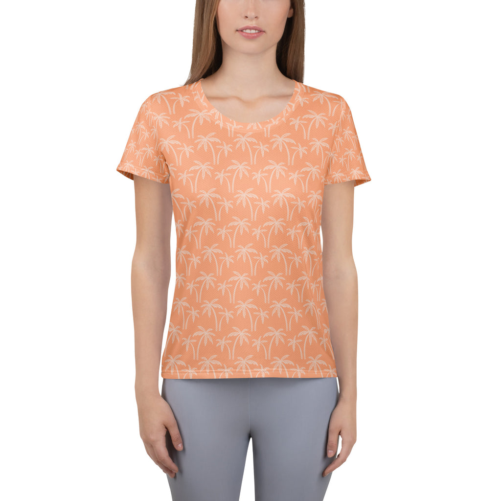 Women’s Peach Palm Performance Athletic T-Shirt - Lightweight Moisture Wicking Workout Top with UPF 50+