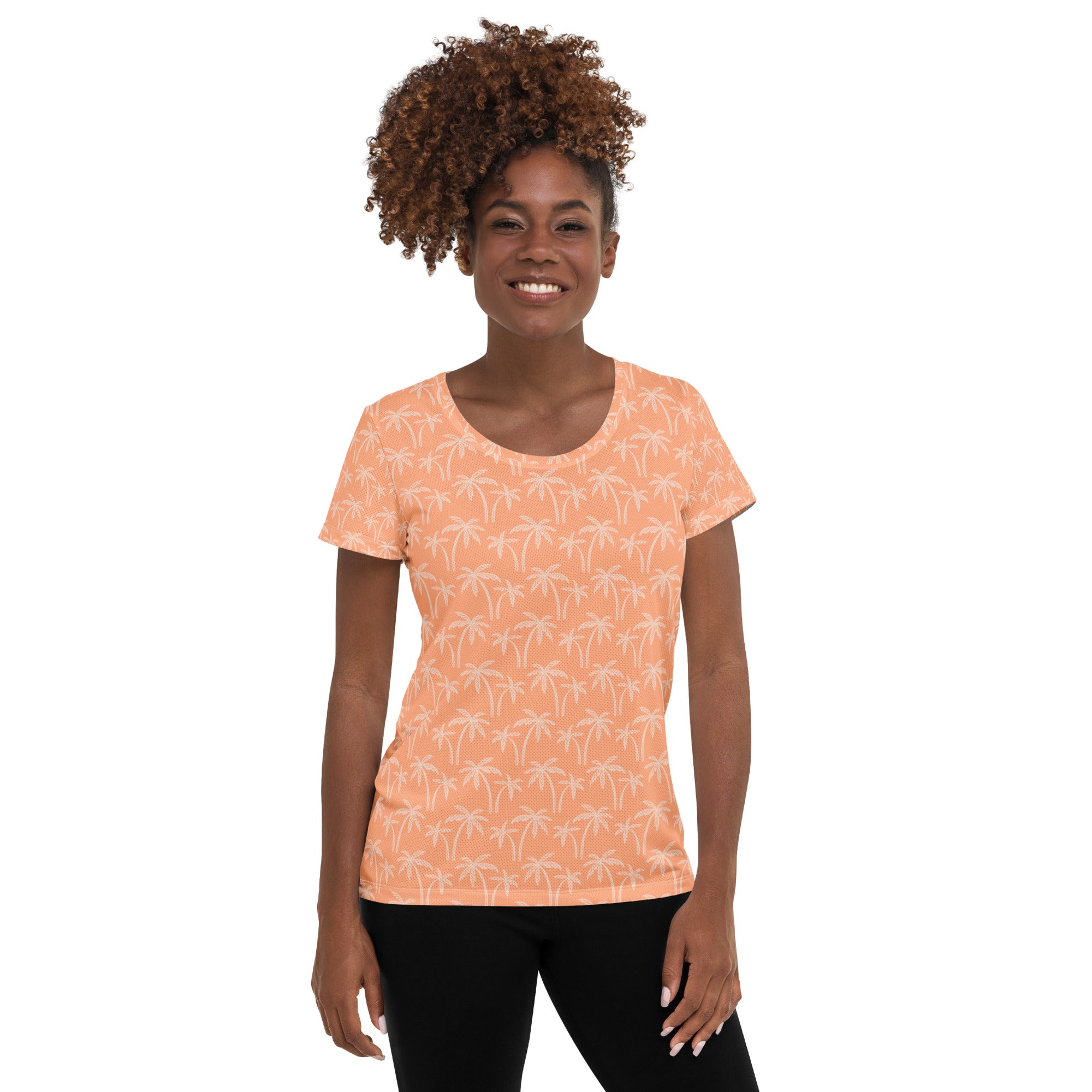 Women’s Peach Palm Performance Athletic T-Shirt - Lightweight Moisture Wicking Workout Top with UPF 50+