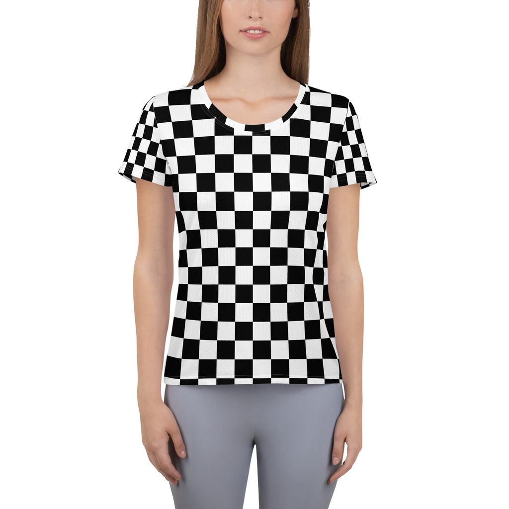Women’s Checkered Athletic T-Shirt - Lightweight Moisture Wicking Workout Top with UPF 50+