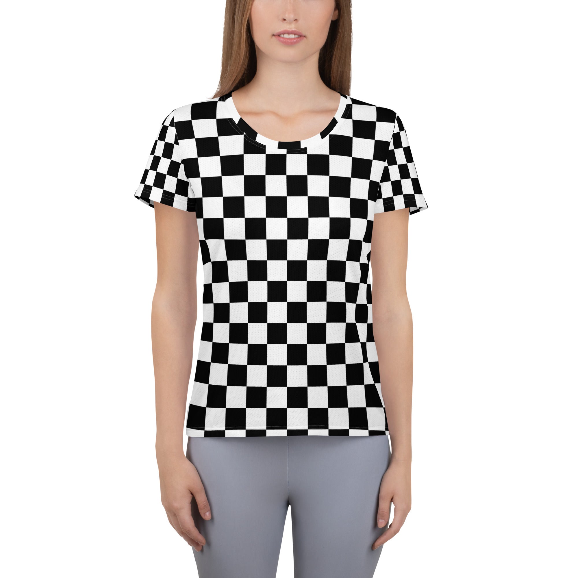 Women’s Checkered Athletic T-Shirt - Lightweight Moisture Wicking Workout Top with UPF 50+