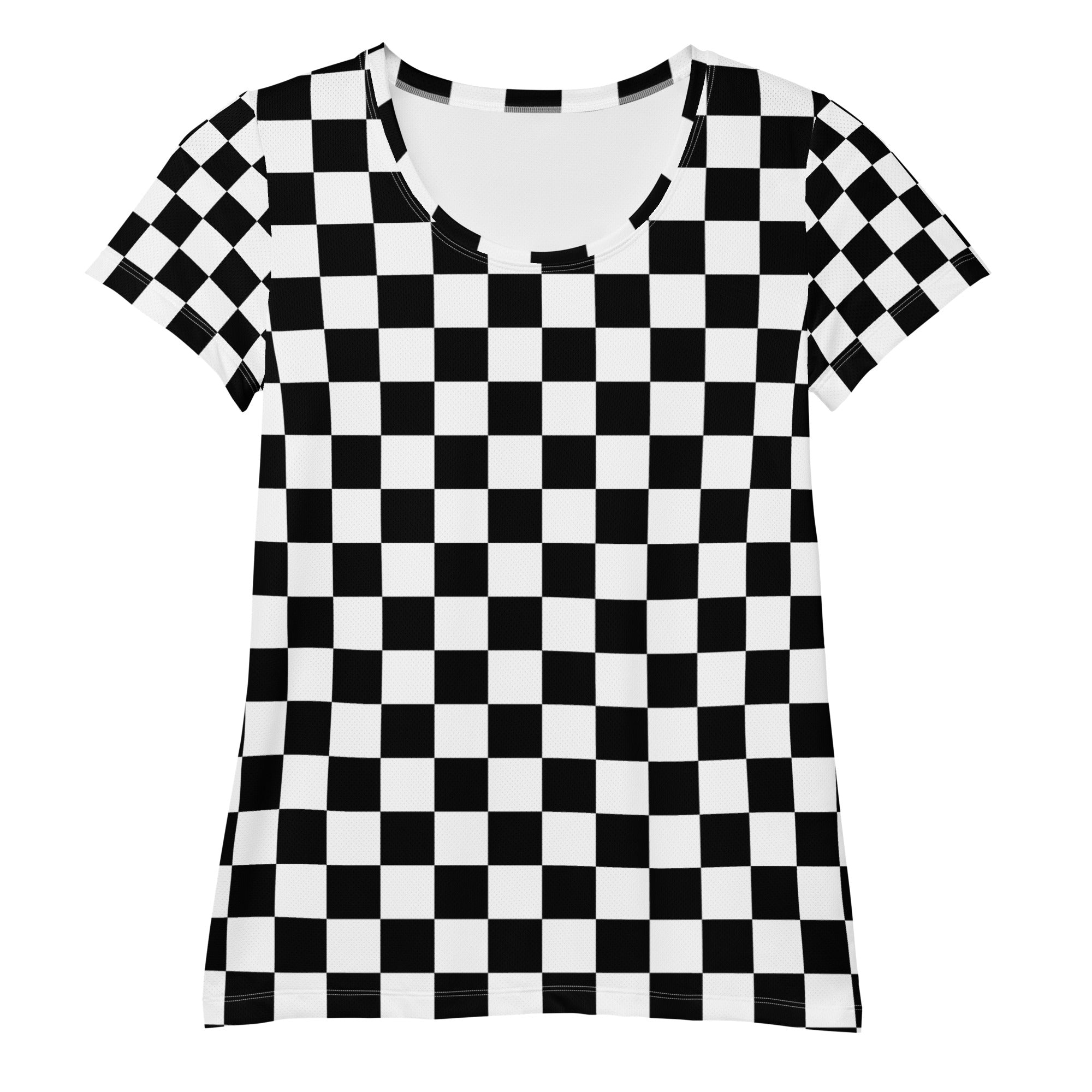 Women’s Checkered Athletic T-Shirt - Lightweight Moisture Wicking Workout Top with UPF 50+