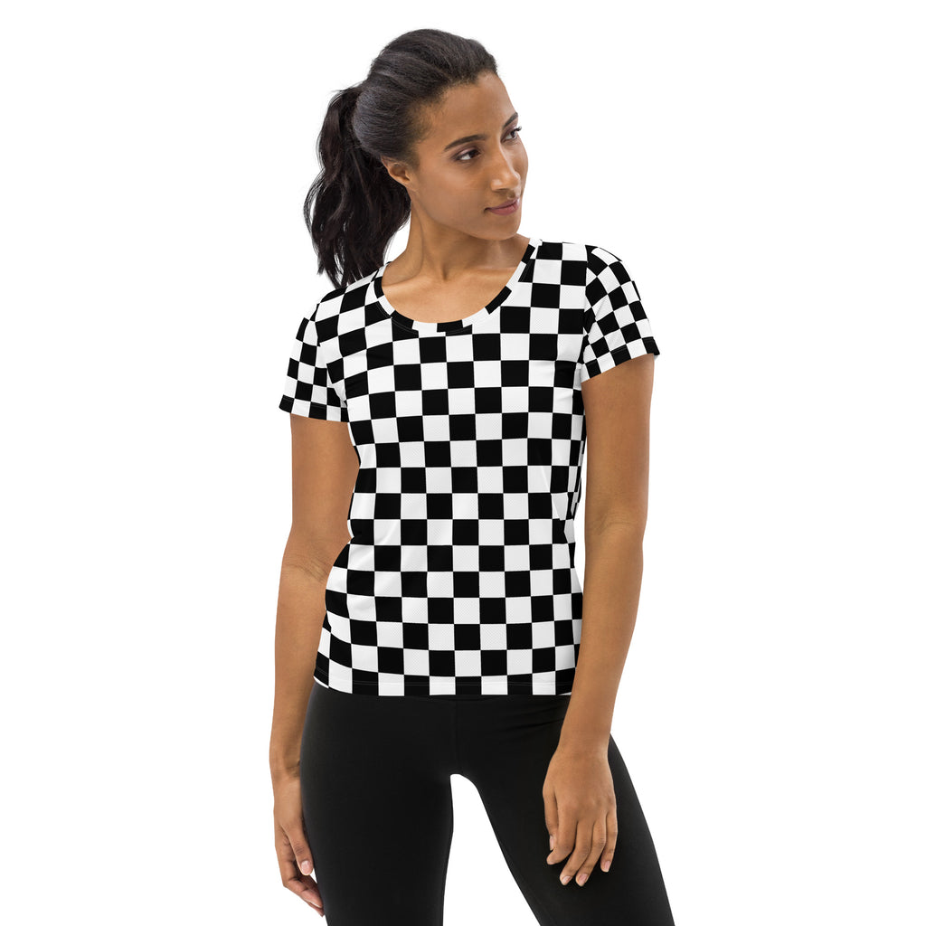 Women’s Checkered Athletic T-Shirt - Lightweight Moisture Wicking Workout Top with UPF 50+