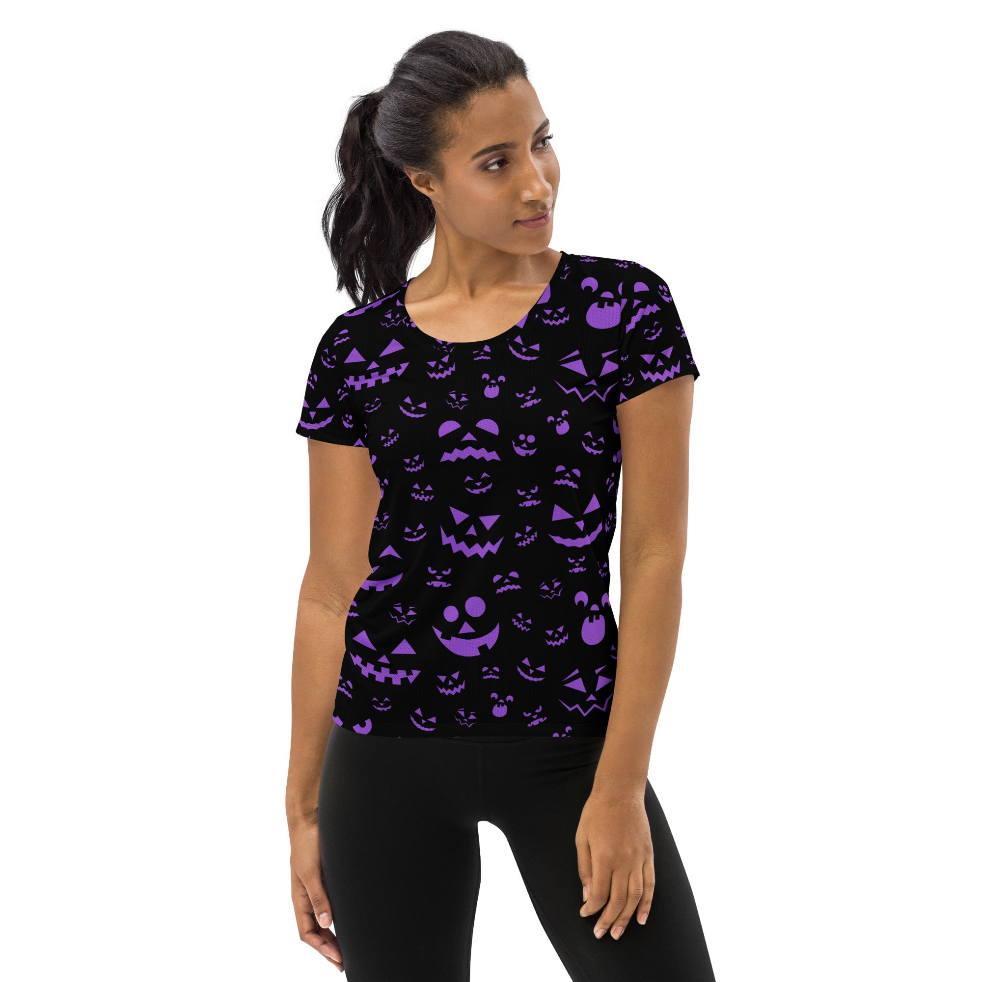 Women’s Purple Jack-O'-Lantern Athletic T-Shirt - Lightweight Moisture Wicking Workout Top with UPF 50+