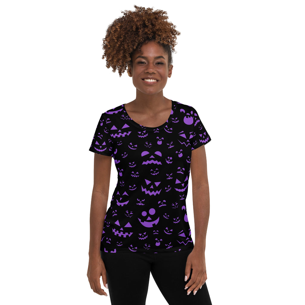 Women’s Purple Jack-O'-Lantern Athletic T-Shirt - Lightweight Moisture Wicking Workout Top with UPF 50+