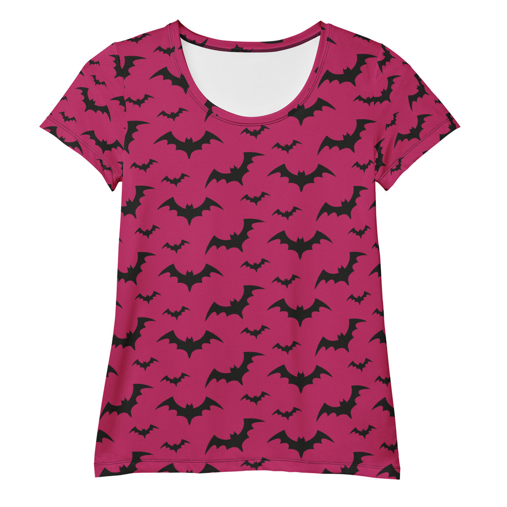 Women’s Dark Pink Bats Halloween Performance Athletic T-Shirt - Lightweight Moisture Wicking Workout Top with UPF 50+