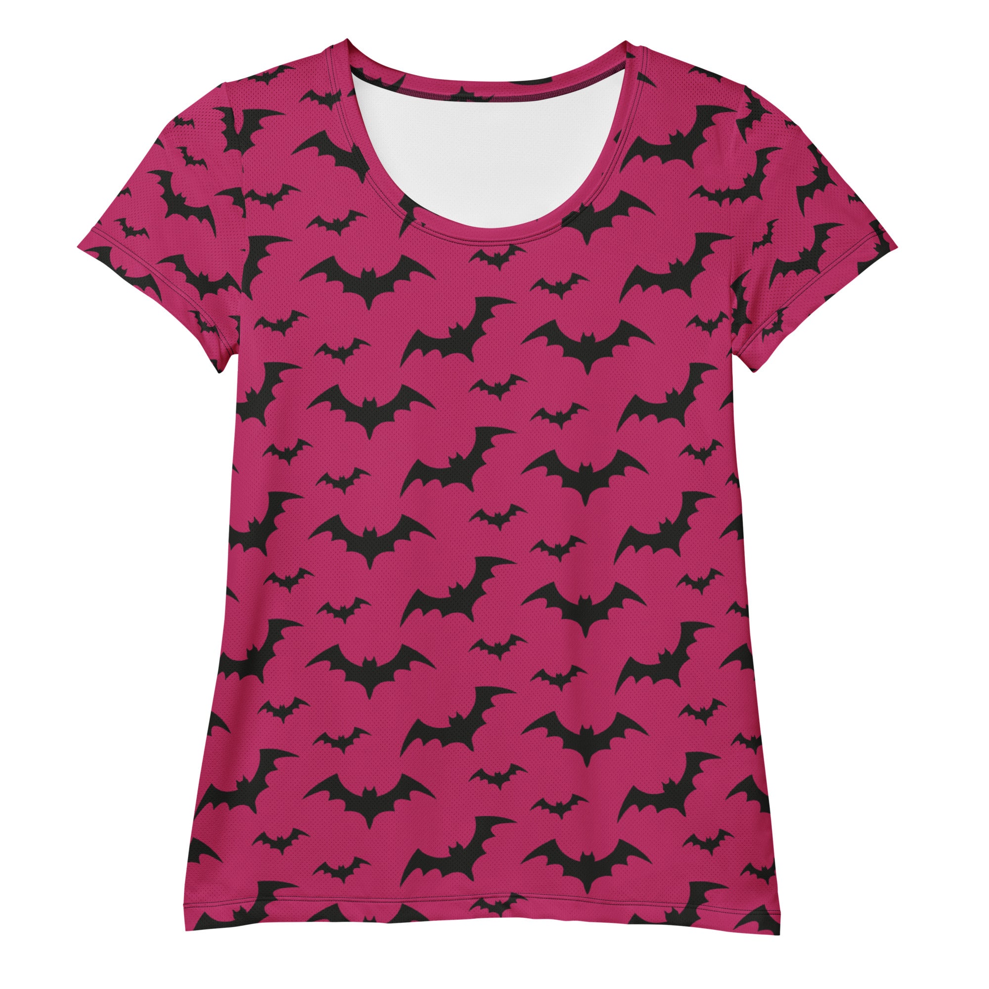 Women’s Dark Pink Bats Halloween Performance Athletic T-Shirt - Lightweight Moisture Wicking Workout Top with UPF 50+