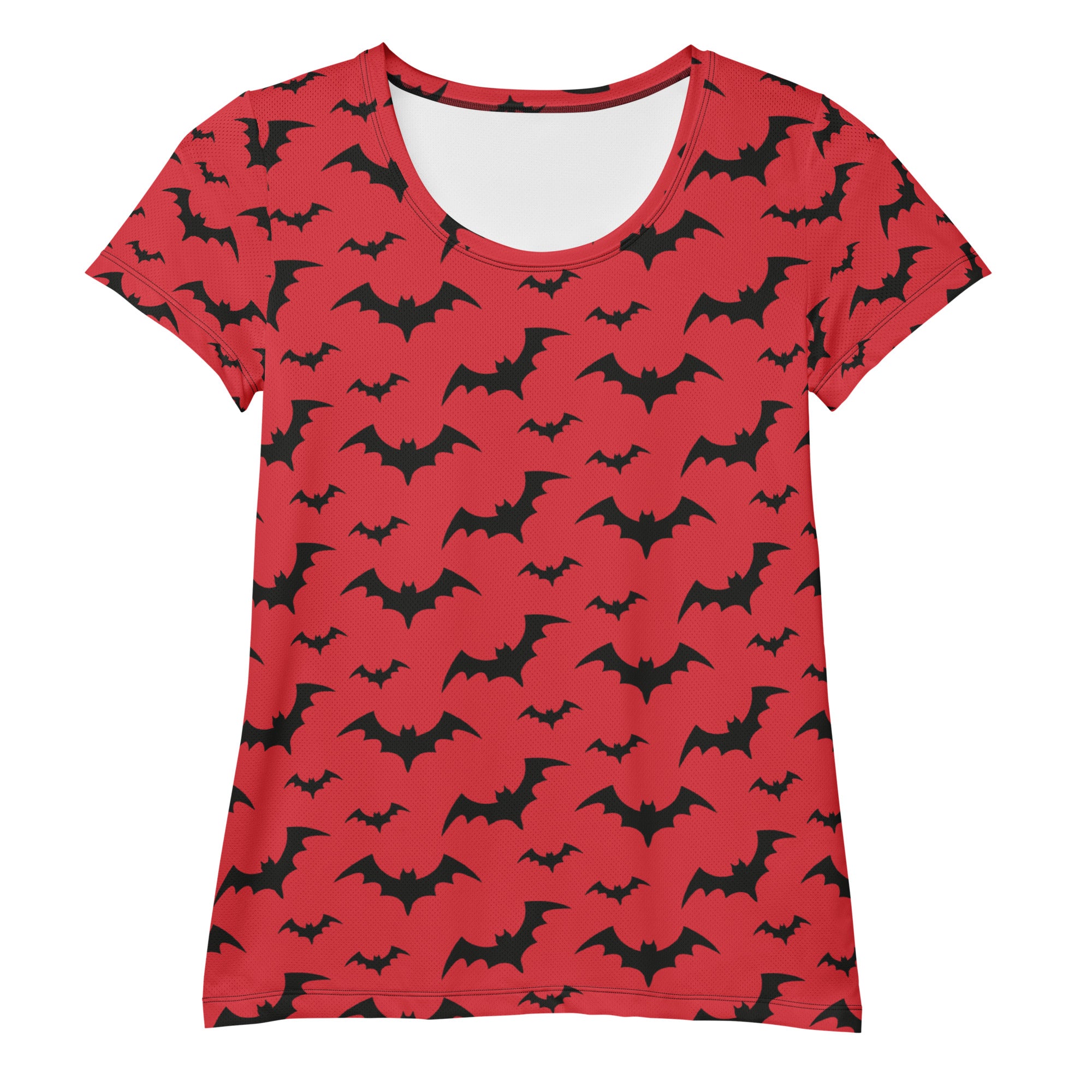 Women’s Red Bats Halloween Performance Athletic T-Shirt - Lightweight Moisture Wicking Workout Top with UPF 50+