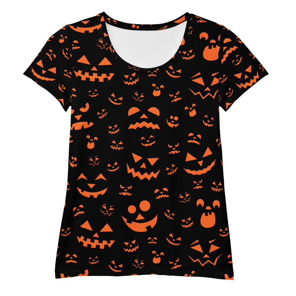Women’s Orange Jack-O'-Lantern Athletic T-Shirt - Lightweight Moisture Wicking Workout Top with UPF 50+