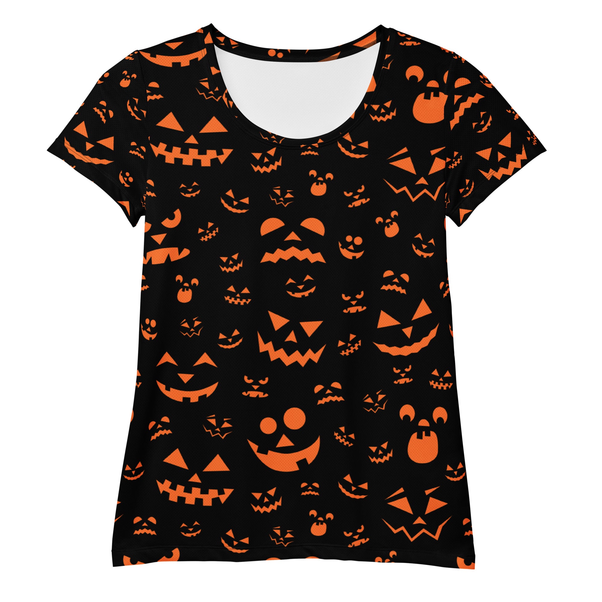 Women’s Orange Jack-O'-Lantern Athletic T-Shirt - Lightweight Moisture Wicking Workout Top with UPF 50+