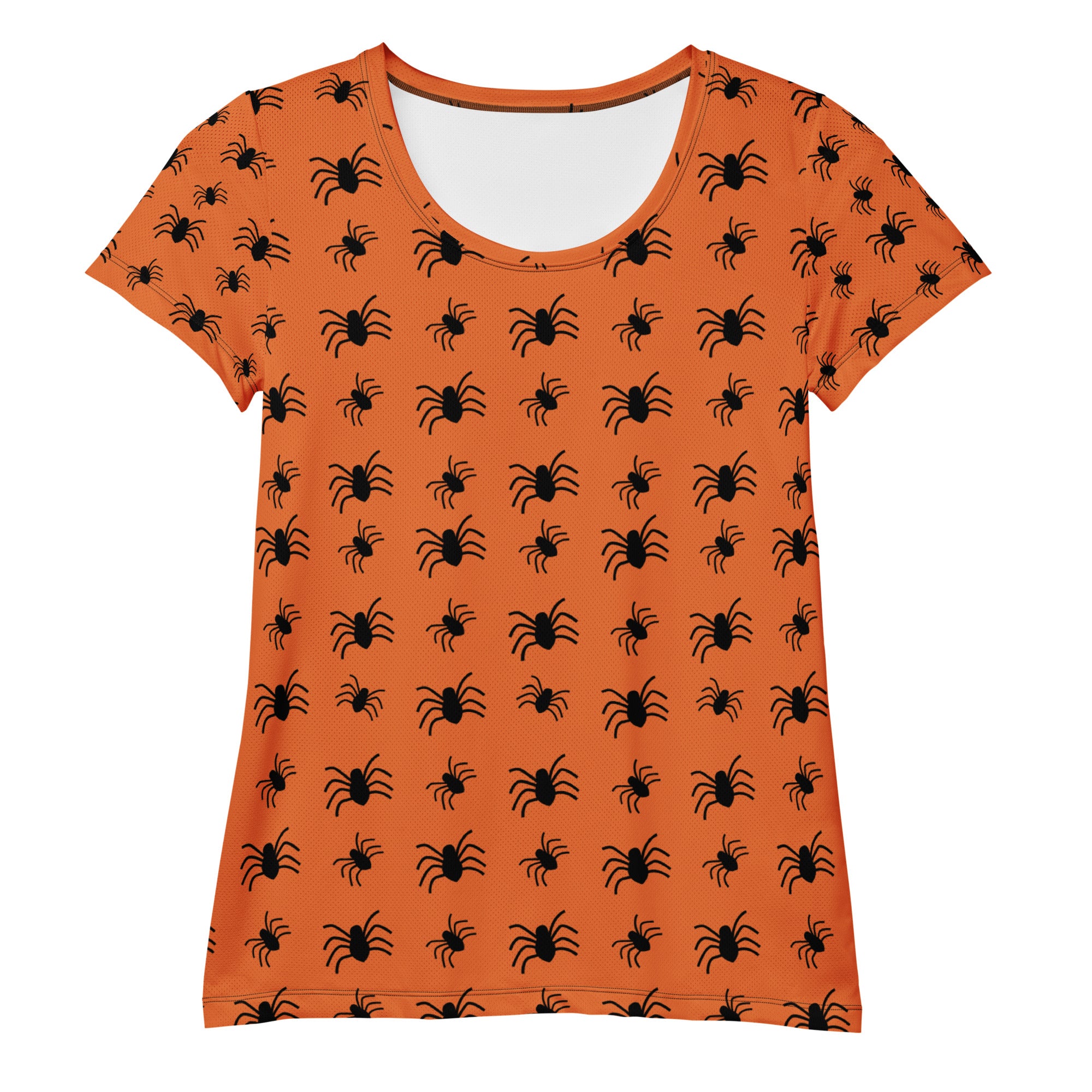 Women’s Orange Spider Halloween Athletic T-Shirt - Lightweight Moisture Wicking Workout Top with UPF 50+