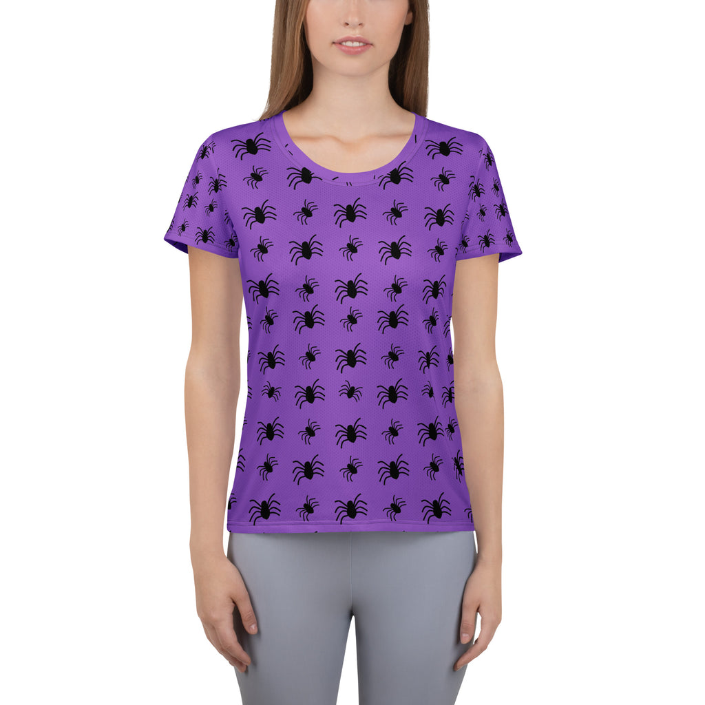 Women’s Purple Spider Halloween Athletic T-Shirt - Lightweight Moisture Wicking Workout Top with UPF 50+