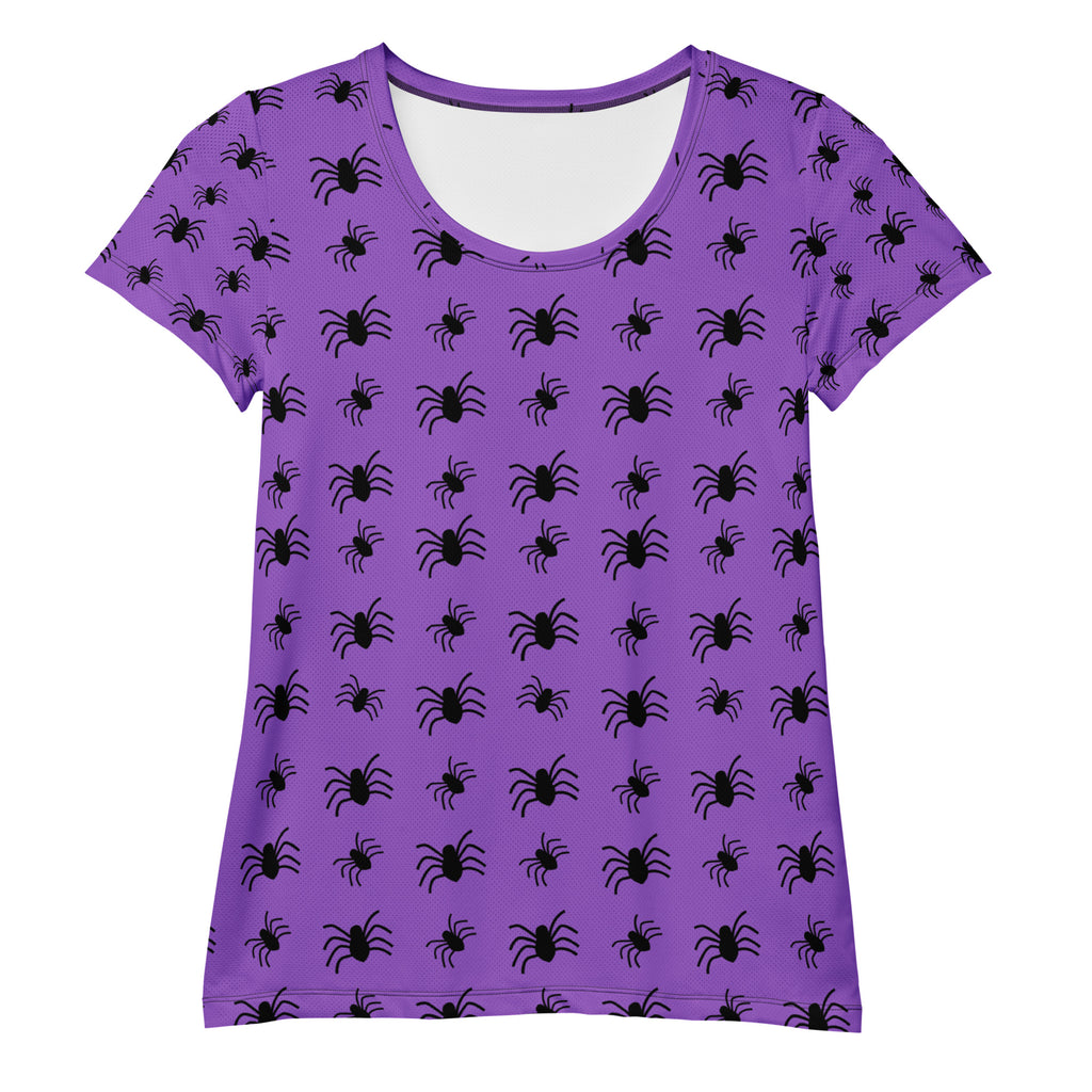 Women’s Purple Spider Halloween Athletic T-Shirt - Lightweight Moisture Wicking Workout Top with UPF 50+