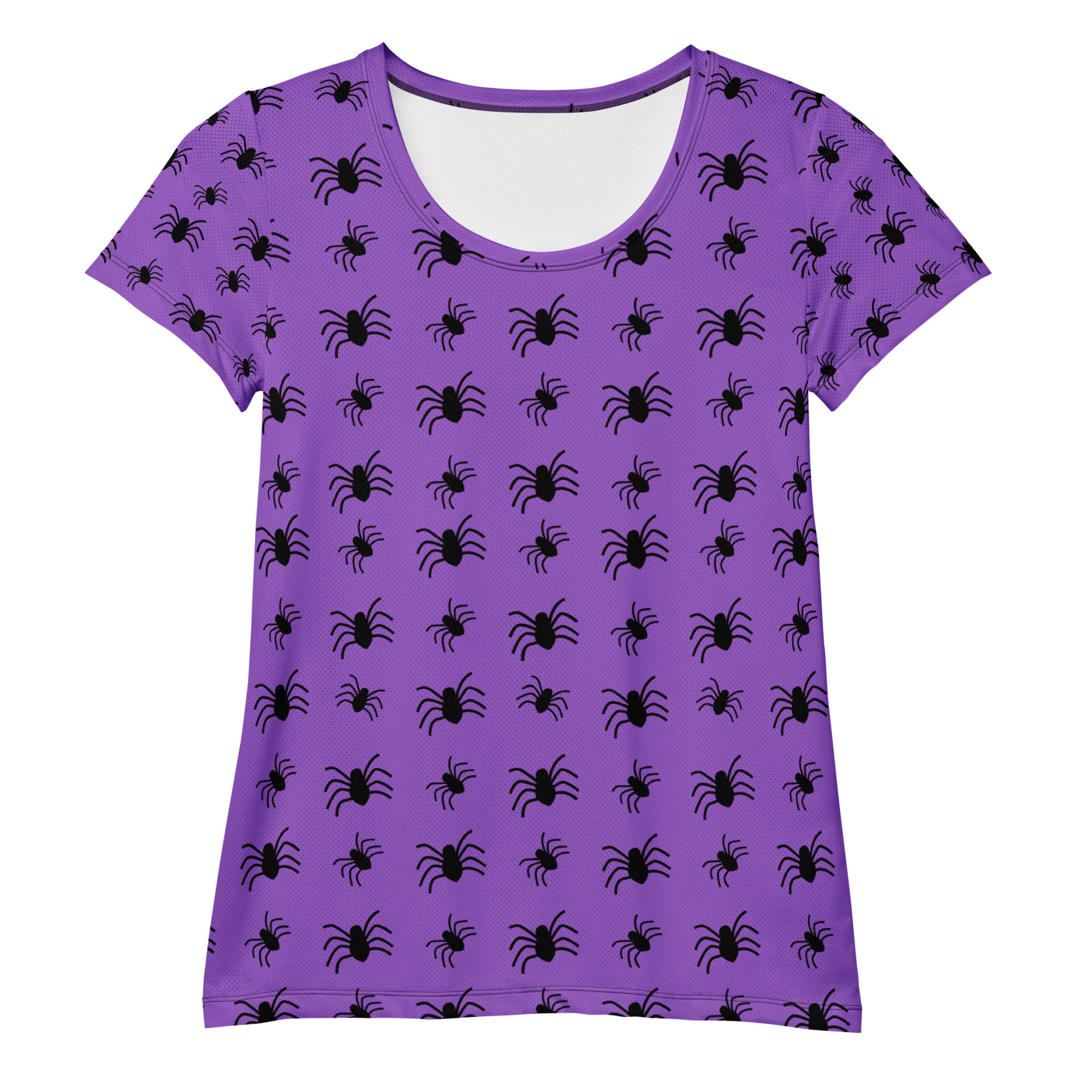 Women’s Purple Spider Halloween Athletic T-Shirt - Lightweight Moisture Wicking Workout Top with UPF 50+