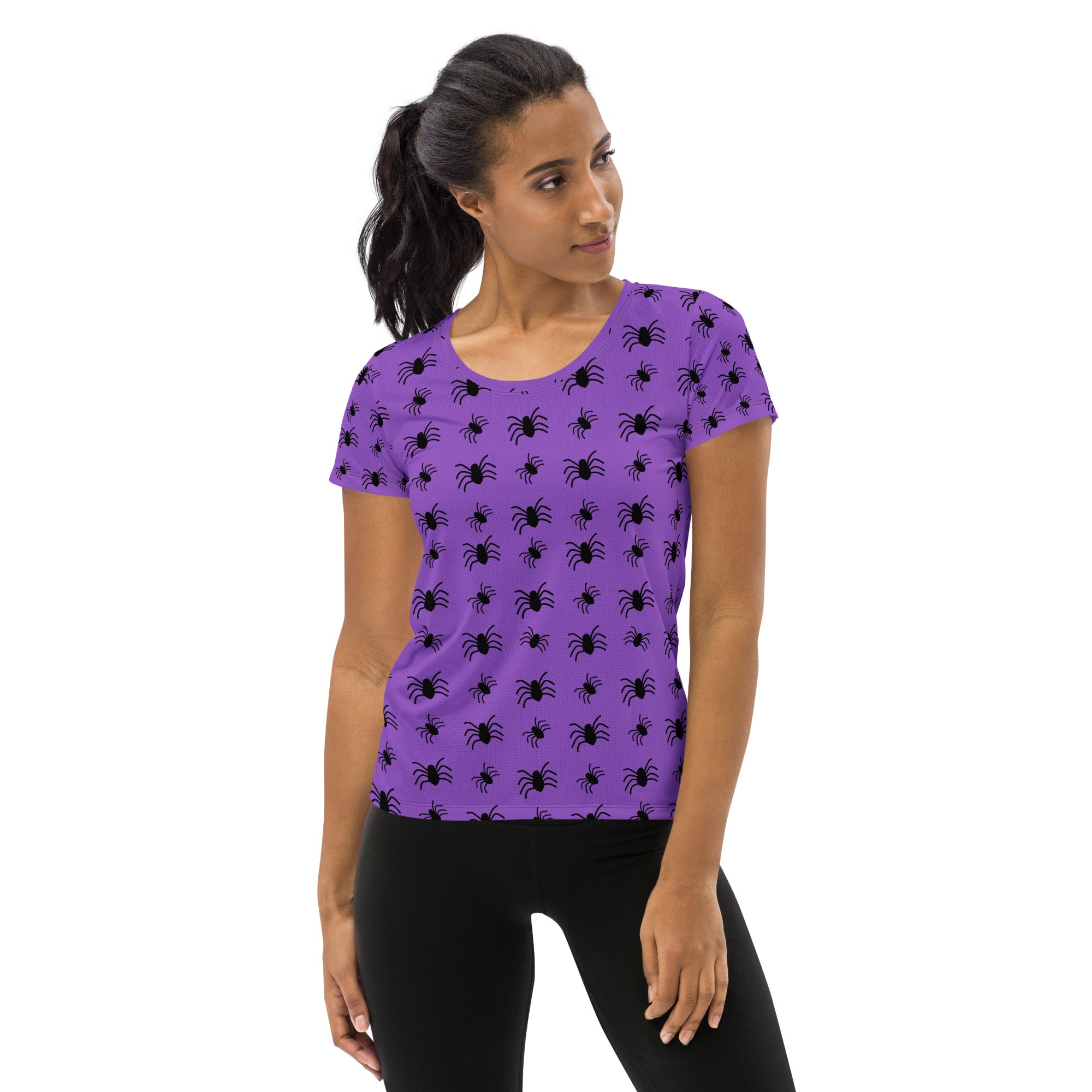 Women’s Purple Spider Halloween Athletic T-Shirt - Lightweight Moisture Wicking Workout Top with UPF 50+