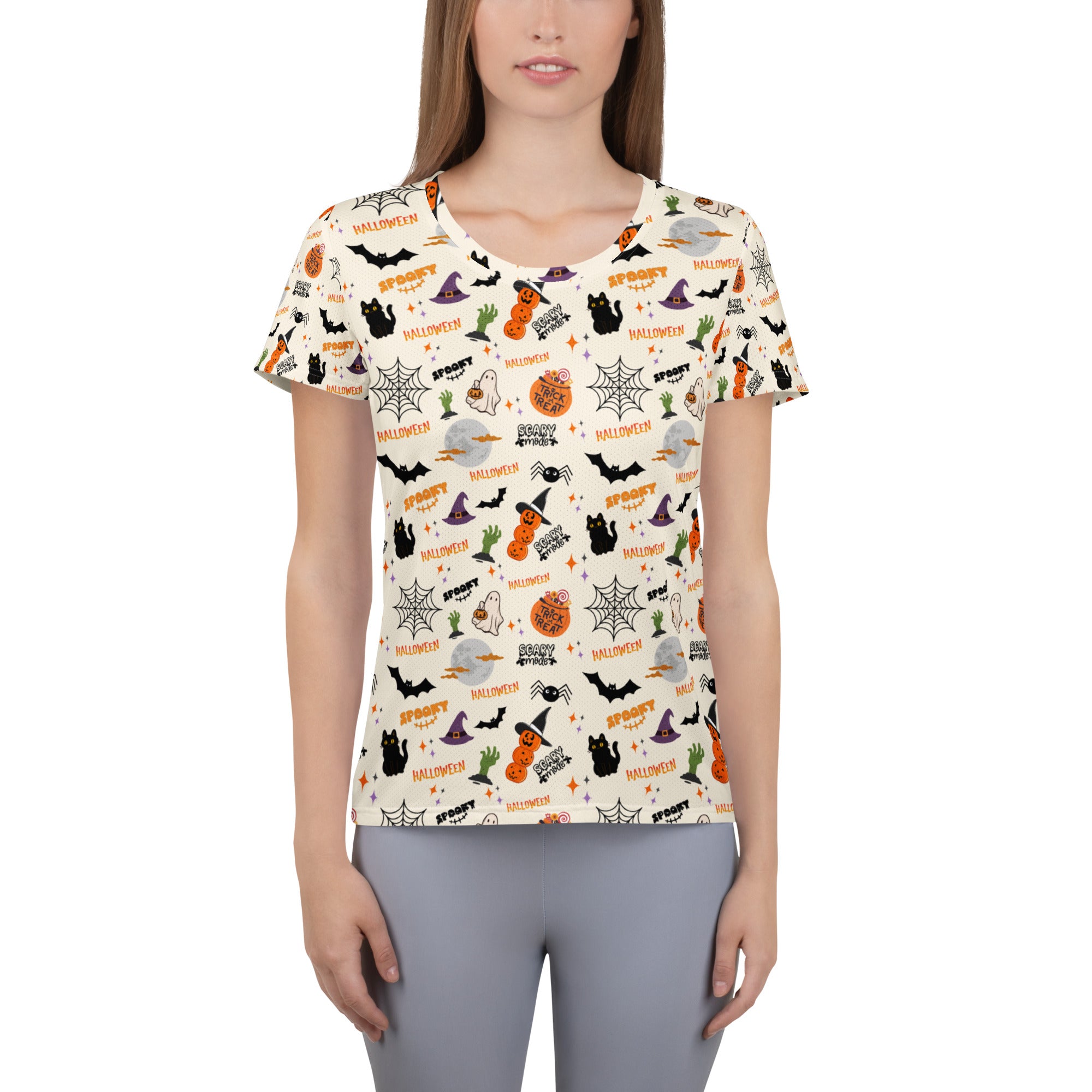 Women’s Cute Halloween Athletic T-Shirt - Lightweight Moisture Wicking Workout Top with UPF 50+