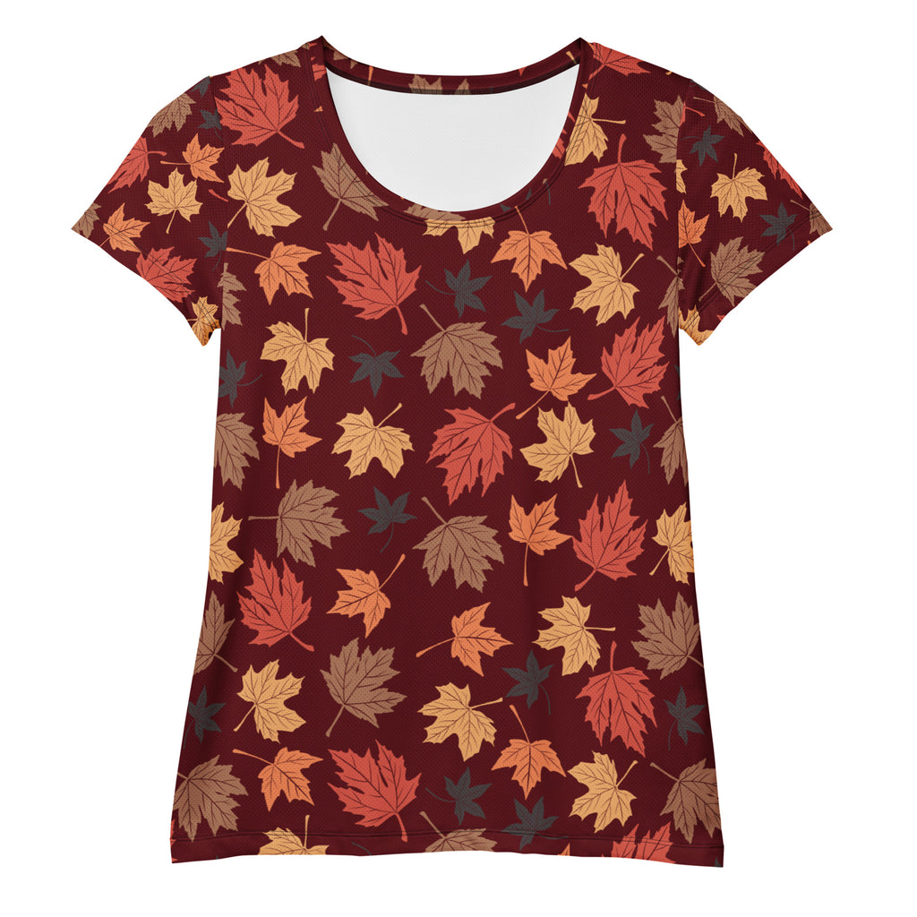 Women’s Autumn Maple Leaves Athletic T-Shirt - Lightweight Moisture Wicking Workout Top with UPF 50+