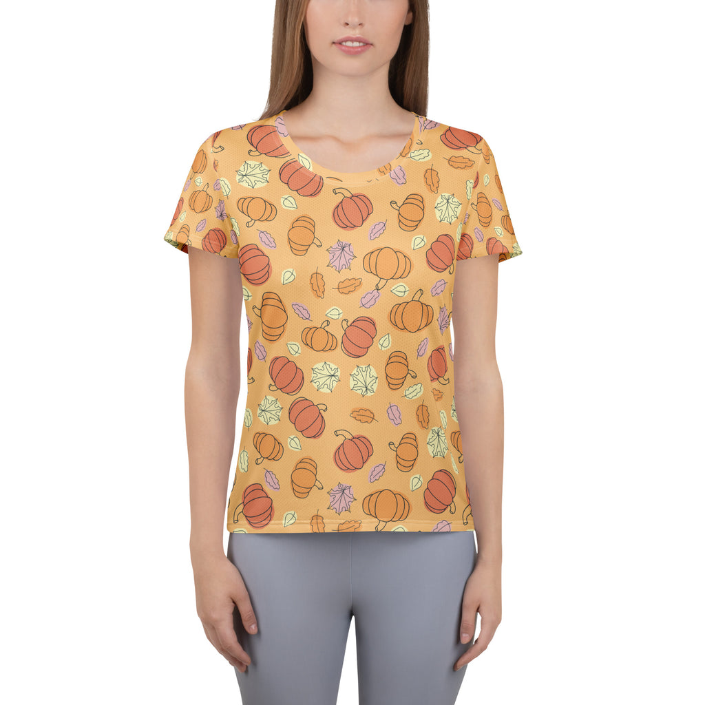 Women’s Pumpkin Patch Athletic T-Shirt - Lightweight Moisture Wicking Workout Top with UPF 50+