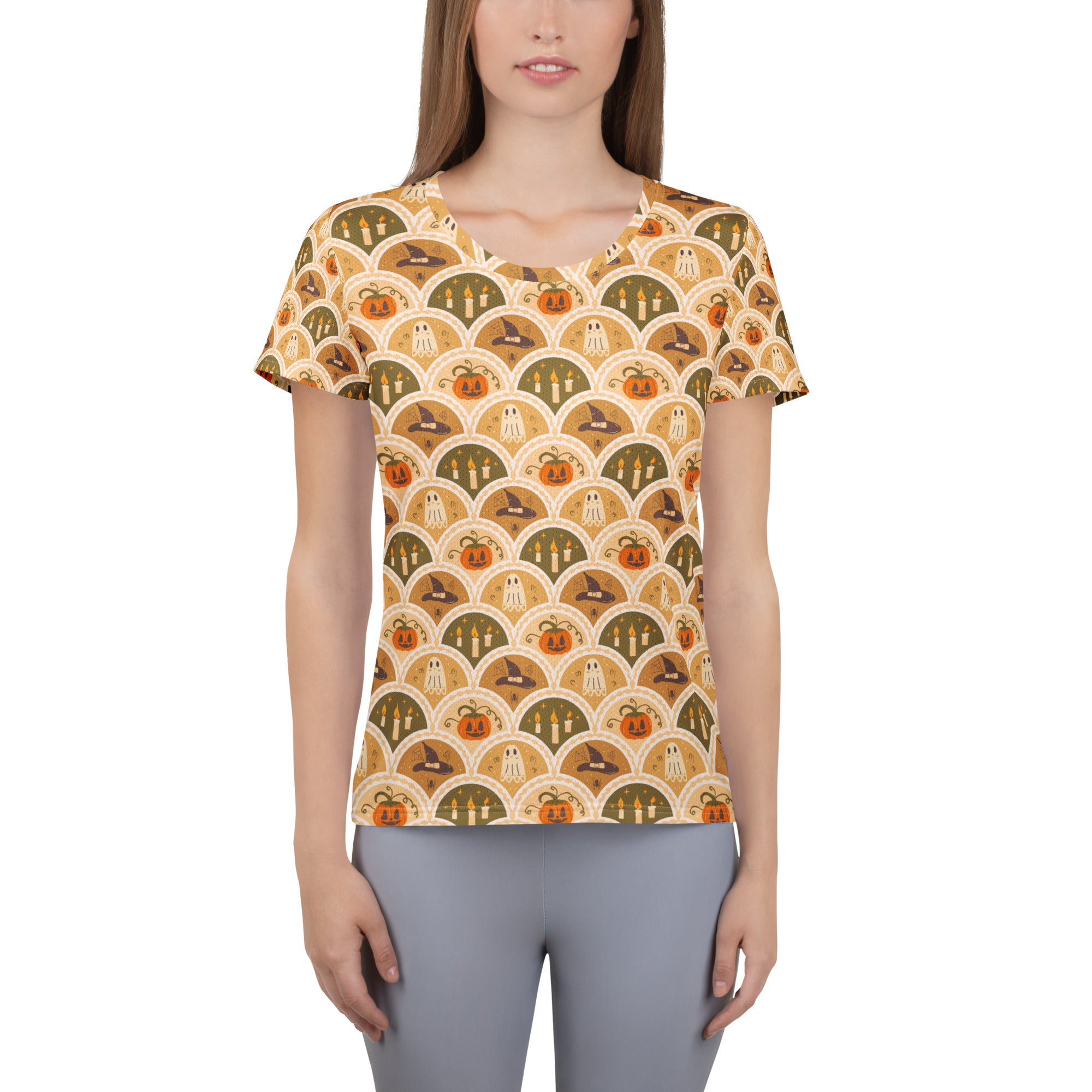 Women’s Retro Halloween Athletic T-Shirt - Lightweight Moisture Wicking Workout Top with UPF 50+