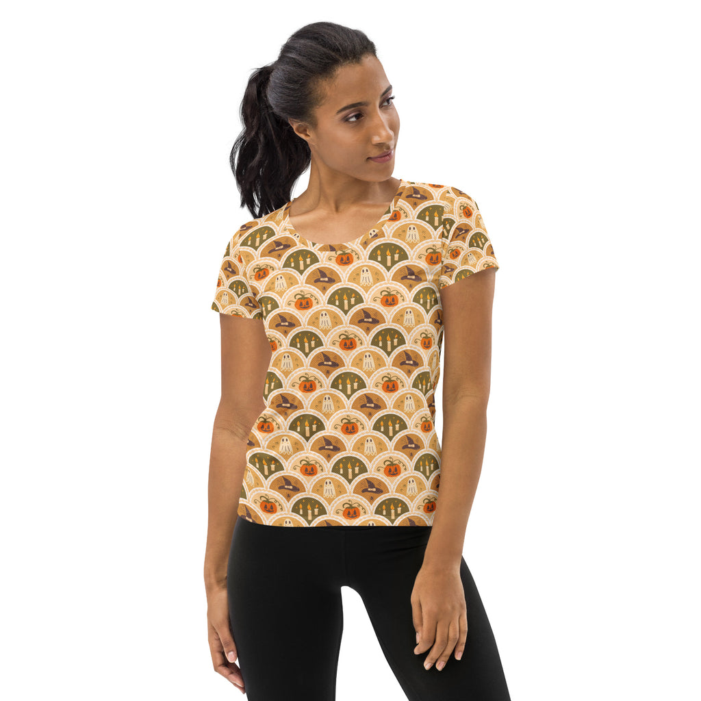 Women’s Retro Halloween Athletic T-Shirt - Lightweight Moisture Wicking Workout Top with UPF 50+