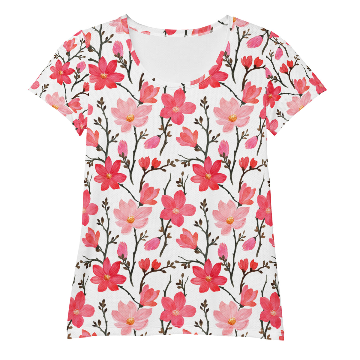 Women’s Pink Cherry Blossom Athletic T-Shirt - Lightweight Moisture Wicking Workout Top with UPF 50+