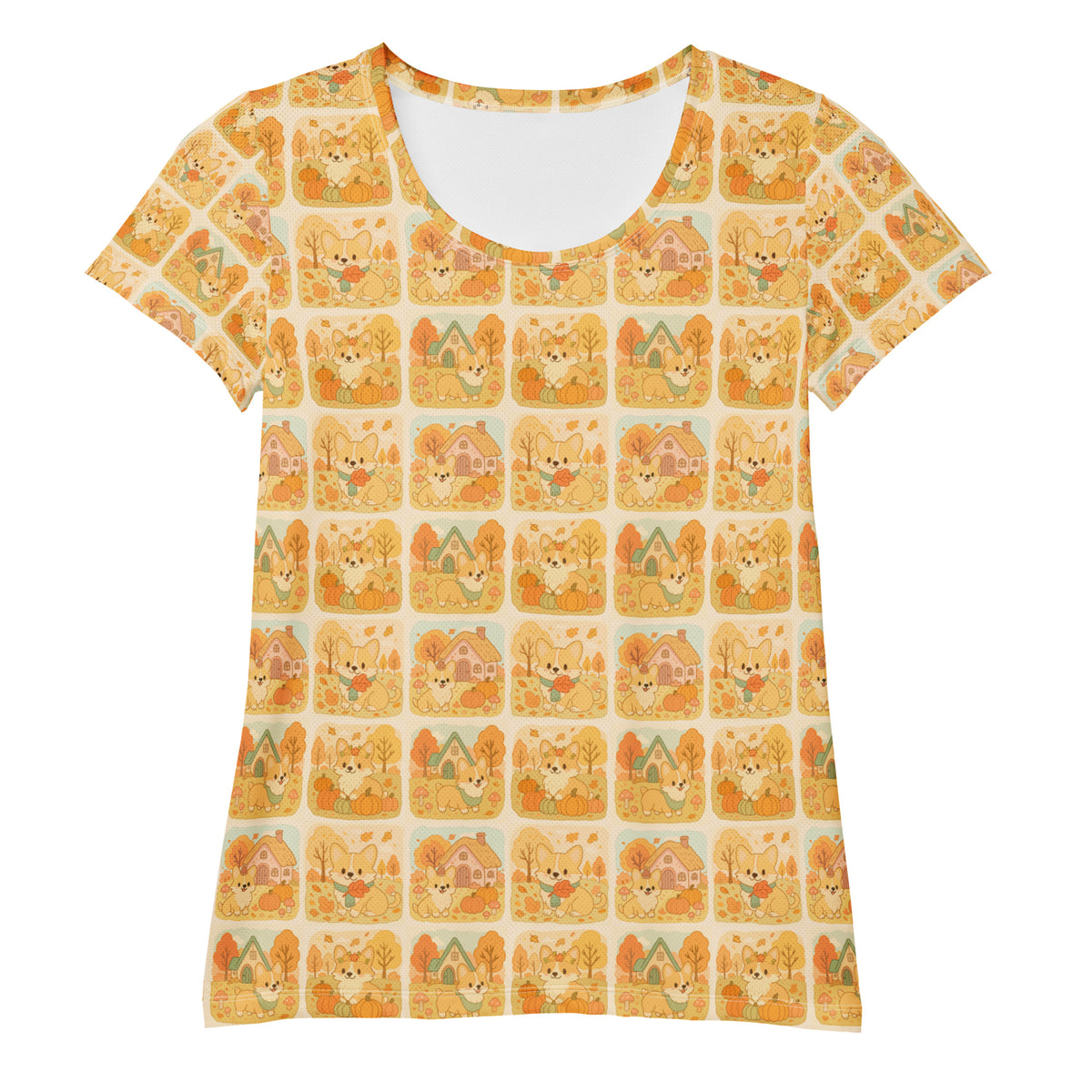 Women’s Autumn Corgi Athletic T-Shirt - Lightweight Moisture Wicking Workout Top with UPF 50+