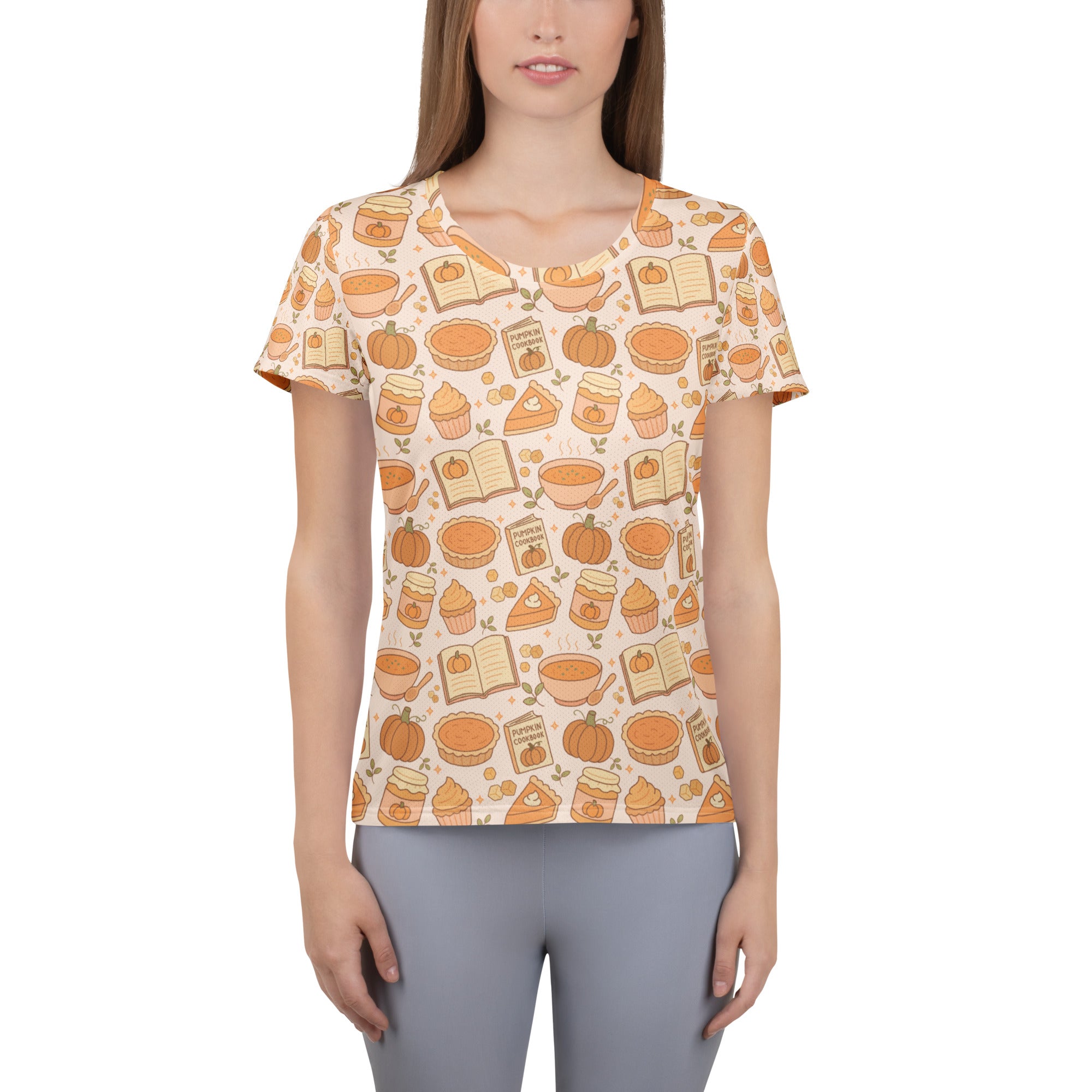 Women’s Pumpkin Pie Themed Athletic T-Shirt - Lightweight Moisture Wicking Workout Top with UPF 50+