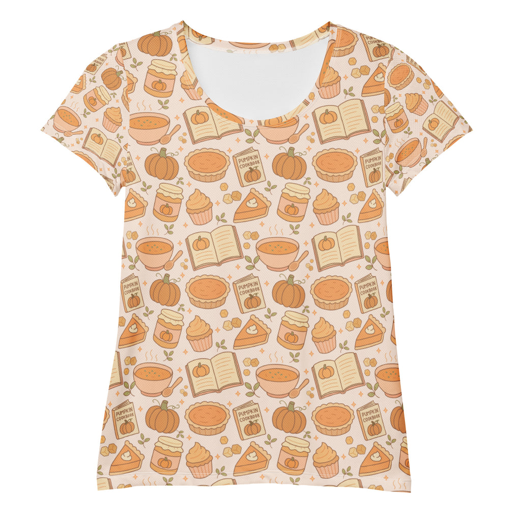 Women’s Pumpkin Pie Themed Athletic T-Shirt - Lightweight Moisture Wicking Workout Top with UPF 50+