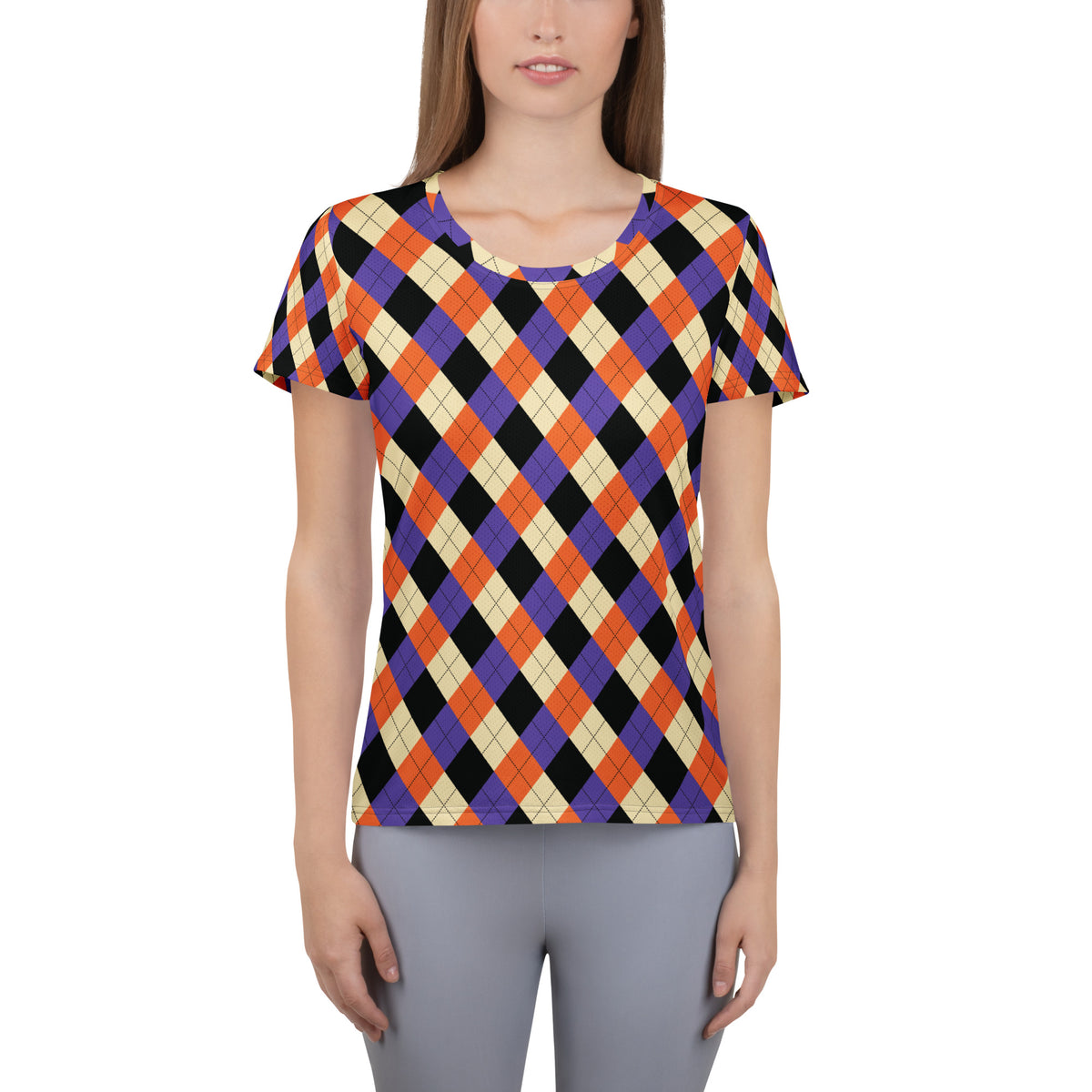 Women’s Halloween Argyle Athletic T-Shirt - Lightweight Moisture Wicking Workout Top With UPF 50+