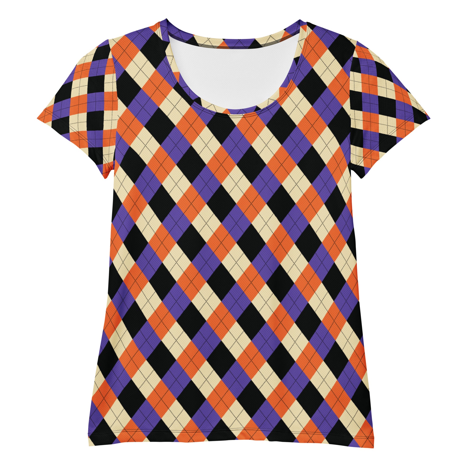 Women’s Halloween Argyle Athletic T-Shirt - Lightweight Moisture Wicking Workout Top With UPF 50+