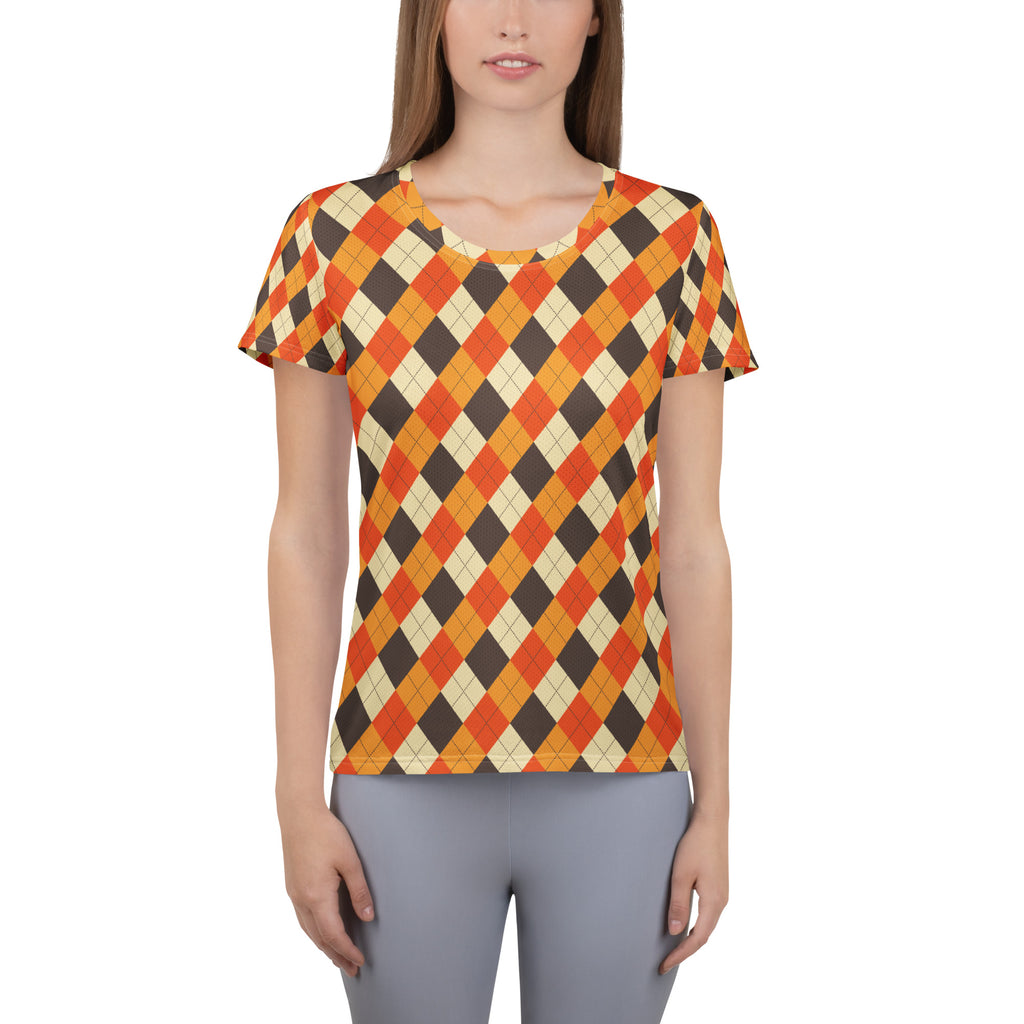Women’s Fall Argyle Athletic T-Shirt - Lightweight Moisture Wicking Workout Top With UPF 50+