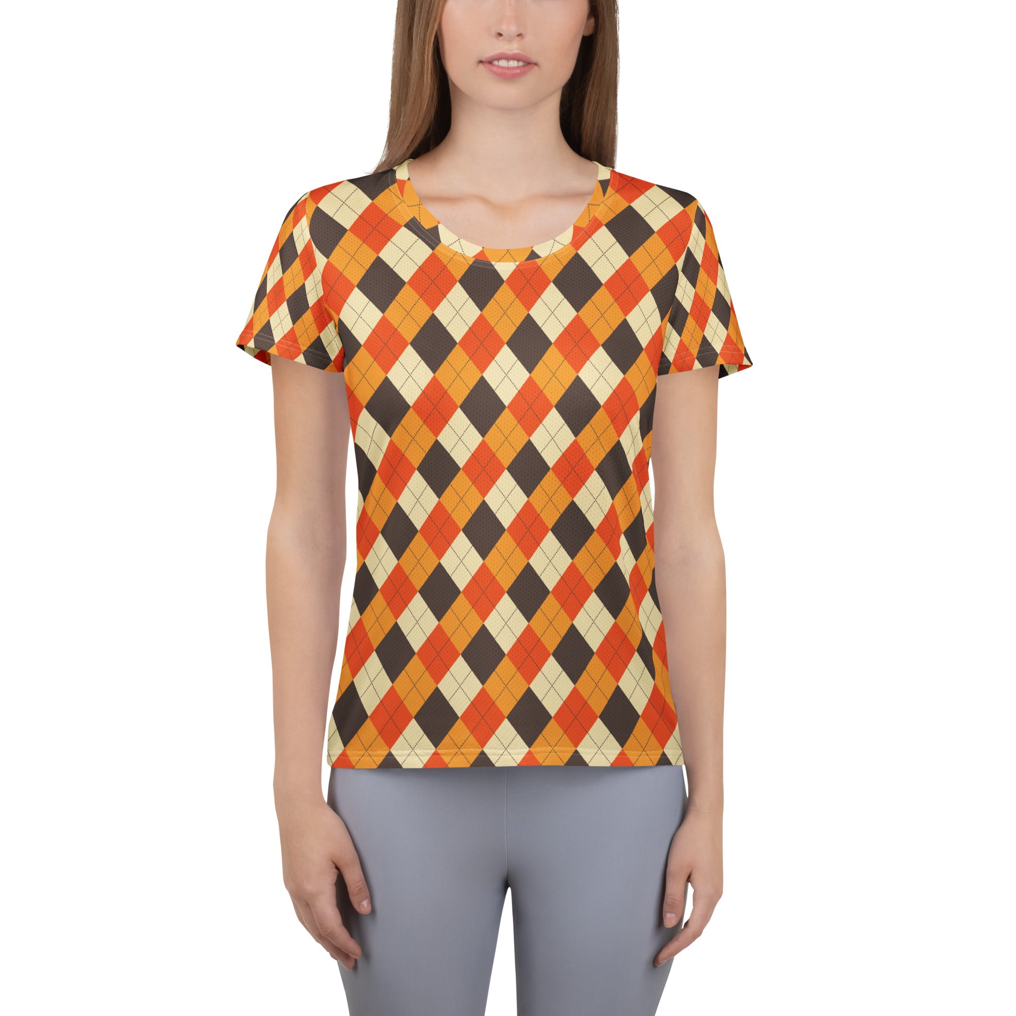 Women’s Fall Argyle Athletic T-Shirt - Lightweight Moisture Wicking Workout Top With UPF 50+