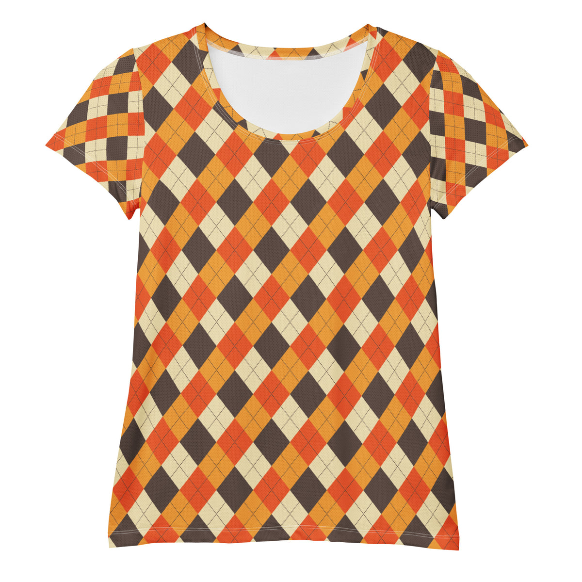 Women’s Fall Argyle Athletic T-Shirt - Lightweight Moisture Wicking Workout Top With UPF 50+