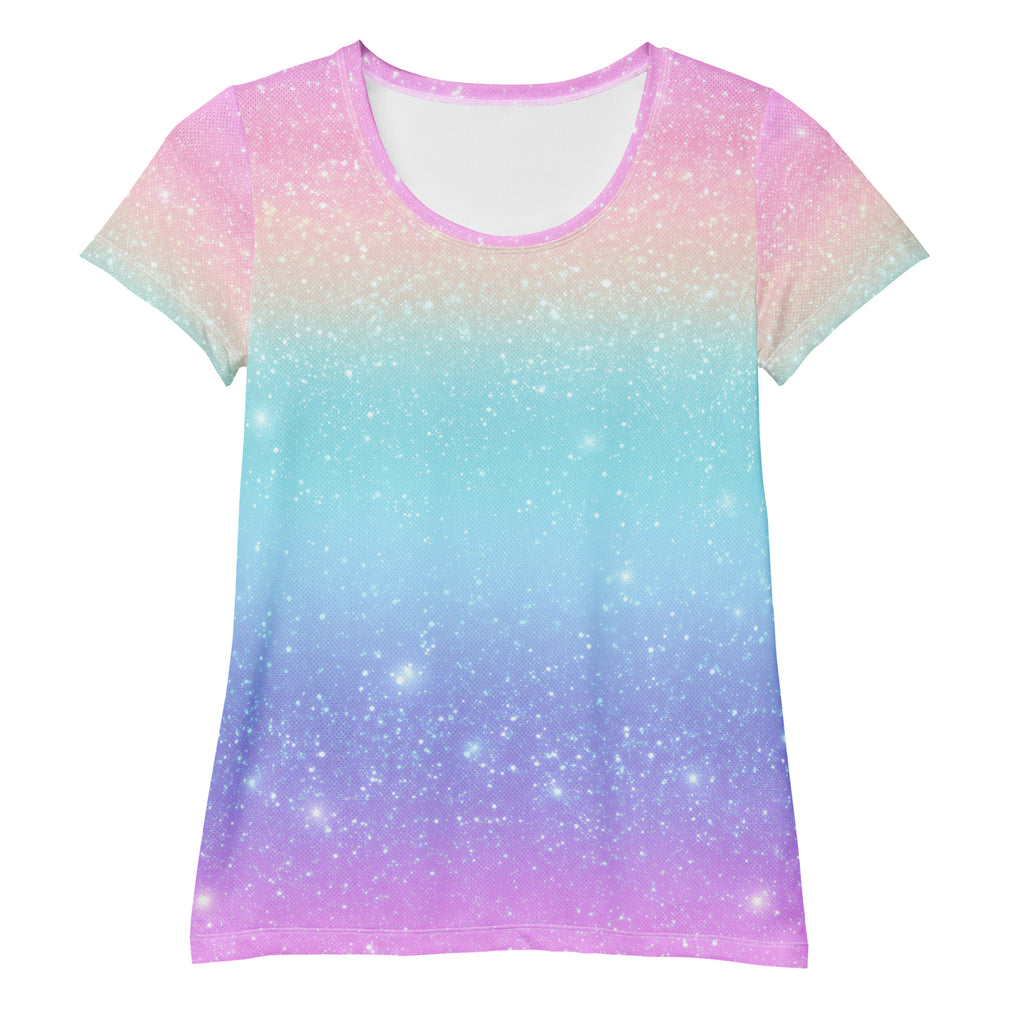 Women’s Faux Sparkle Effect Athletic T-Shirt - Lightweight Moisture Wicking Workout Top With UPF 50+