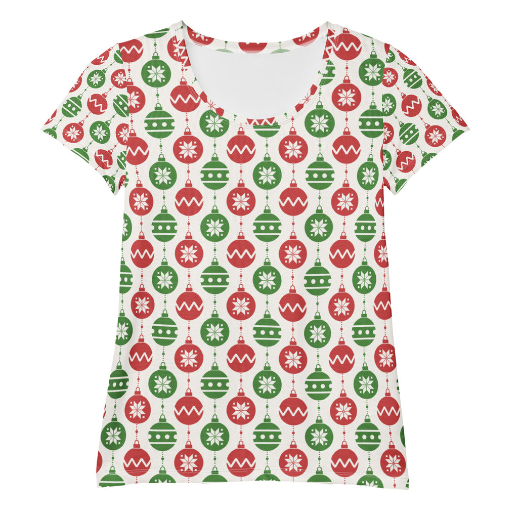 Women’s Christmas Ornament Athletic T-Shirt - Lightweight Moisture Wicking Workout Top With UPF 50+