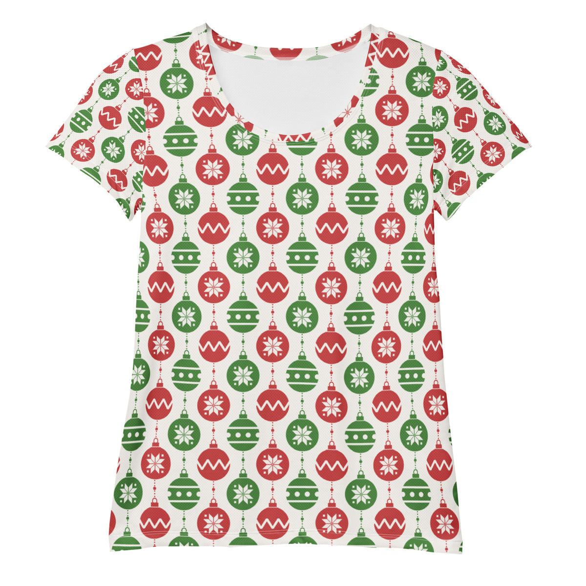 Women’s Christmas Ornament Athletic T-Shirt - Lightweight Moisture Wicking Workout Top With UPF 50+