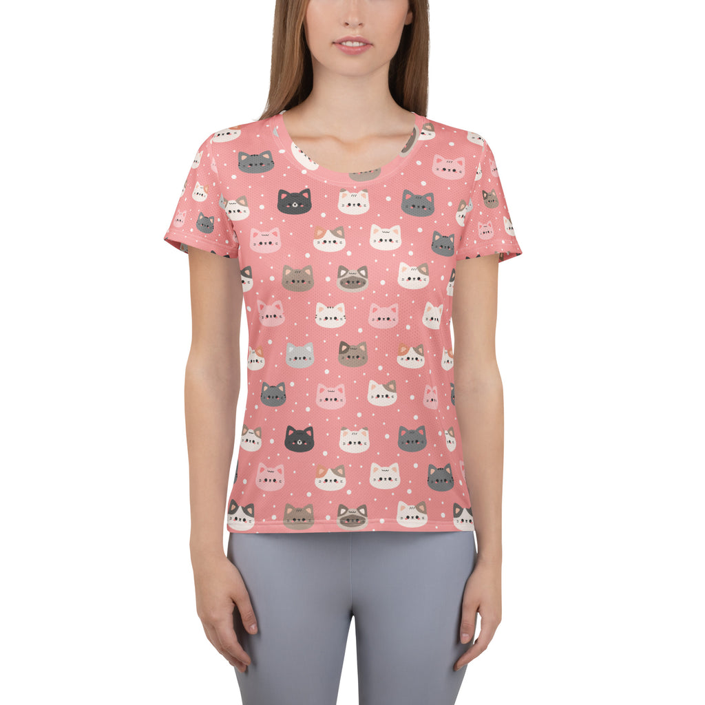 Women’s Pink Cat Athletic T-Shirt - Lightweight Moisture Wicking Workout Top with UPF 50+