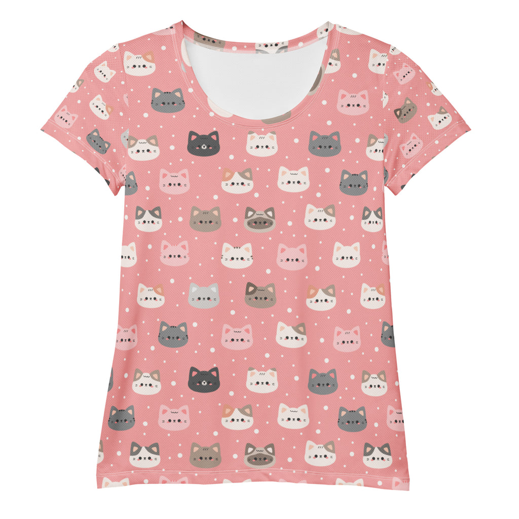 Women’s Pink Cat Athletic T-Shirt - Lightweight Moisture Wicking Workout Top with UPF 50+