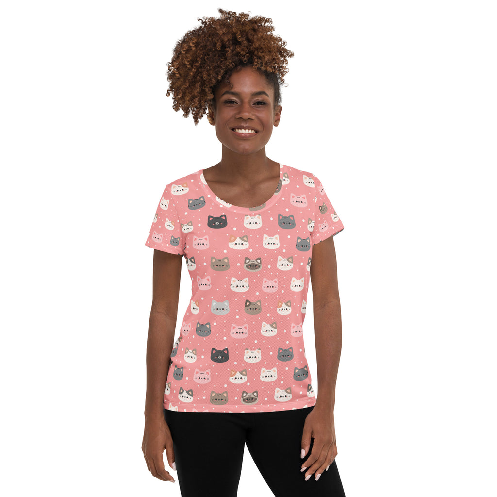 Women’s Pink Cat Athletic T-Shirt - Lightweight Moisture Wicking Workout Top with UPF 50+