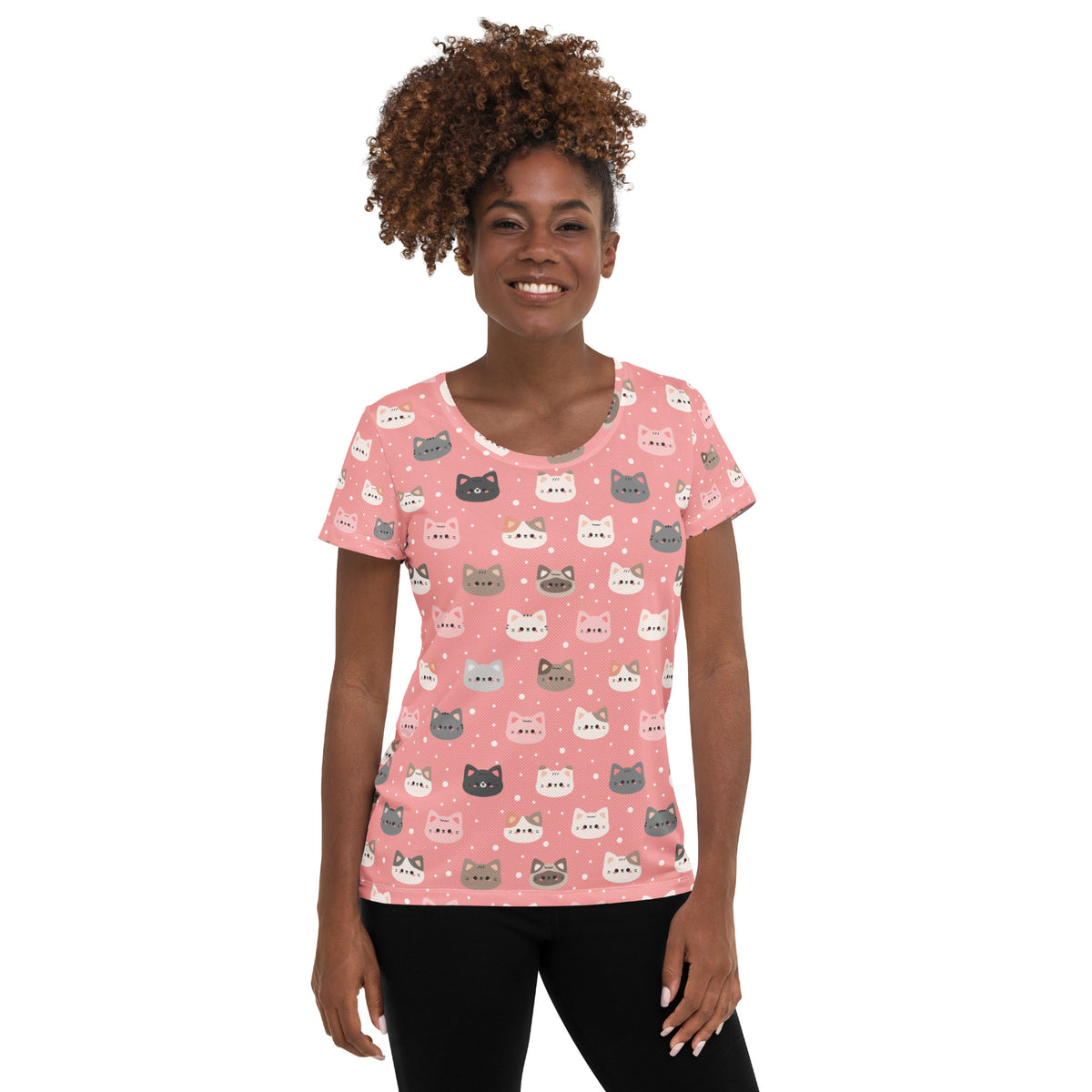Women’s Pink Cat Athletic T-Shirt - Lightweight Moisture Wicking Workout Top with UPF 50+
