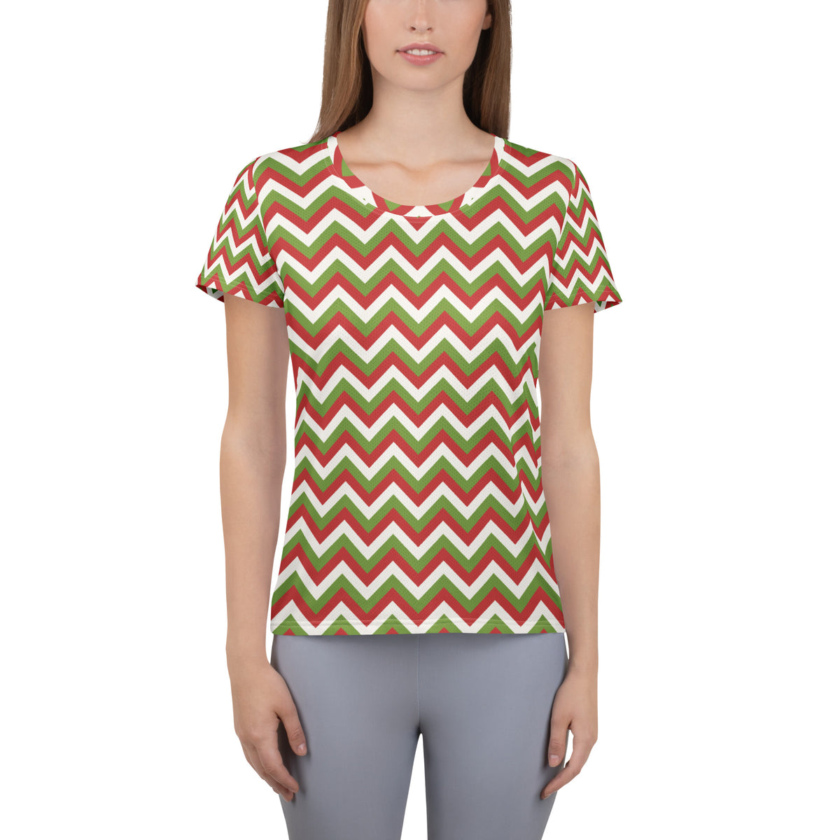 Women’s Christmas Chevron Athletic T-Shirt - Lightweight Moisture Wicking Workout Top With UPF 50+