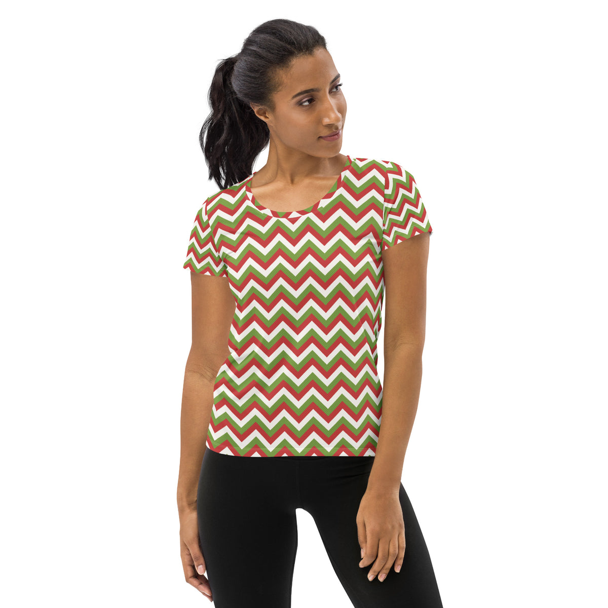 Women’s Christmas Chevron Athletic T-Shirt - Lightweight Moisture Wicking Workout Top With UPF 50+