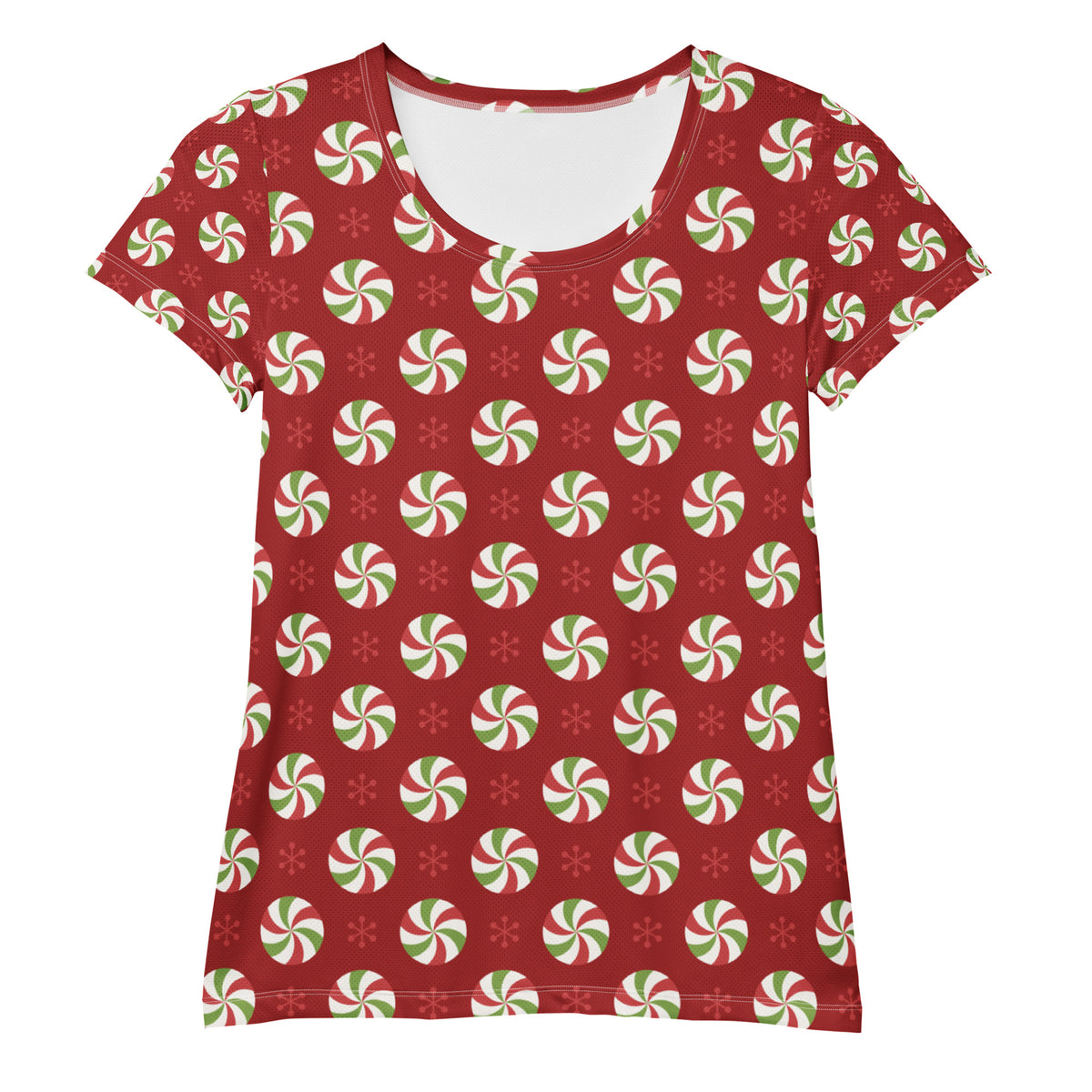 Women’s Christmas Peppermint Athletic T-Shirt - Lightweight Moisture Wicking Workout Top With UPF 50+