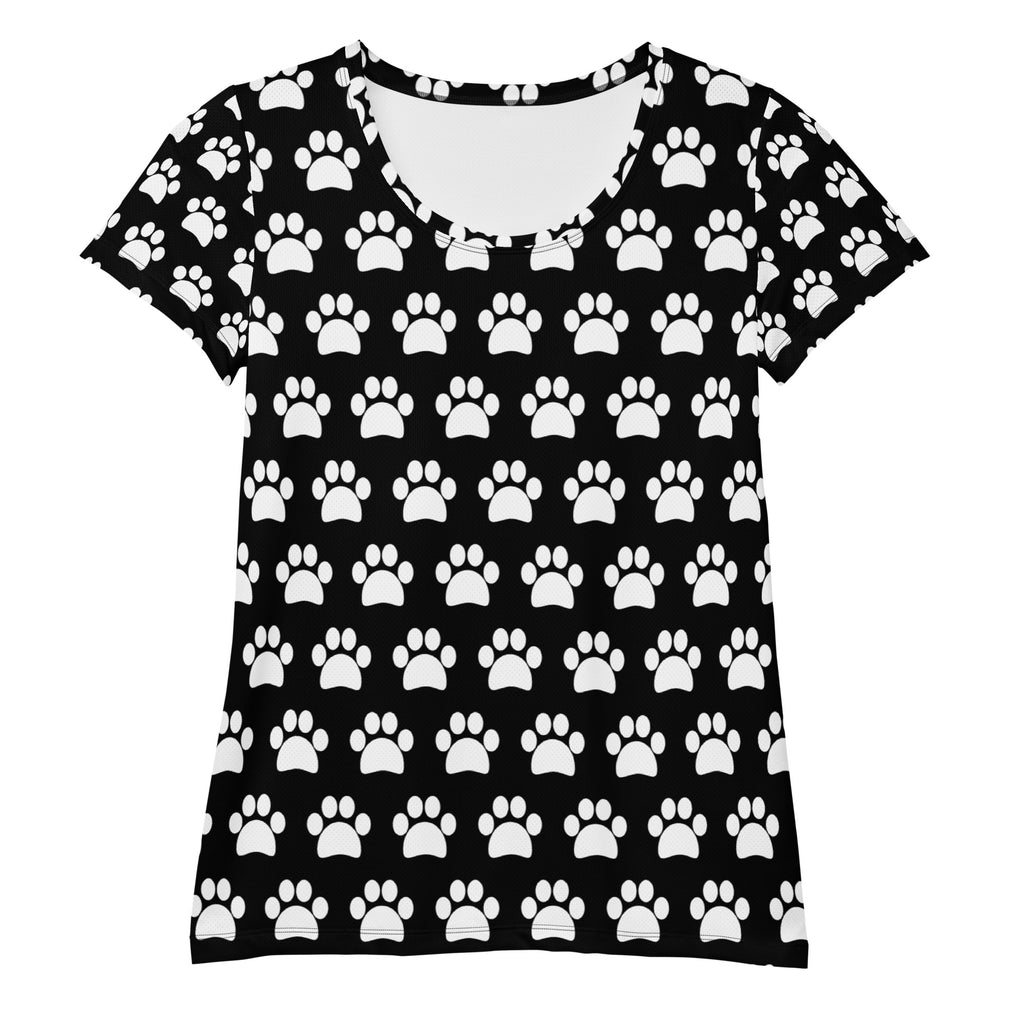 Women’s Black Paw Print Athletic T-Shirt - Lightweight Moisture Wicking Workout Top With UPF 50+