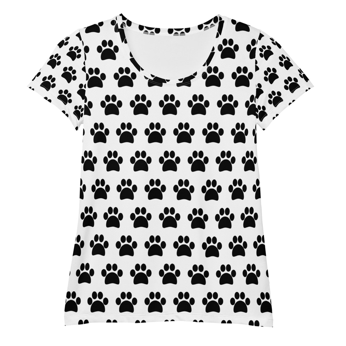 Women’s White Paw Print Athletic T-Shirt - Lightweight Moisture Wicking Workout Top With UPF 50+